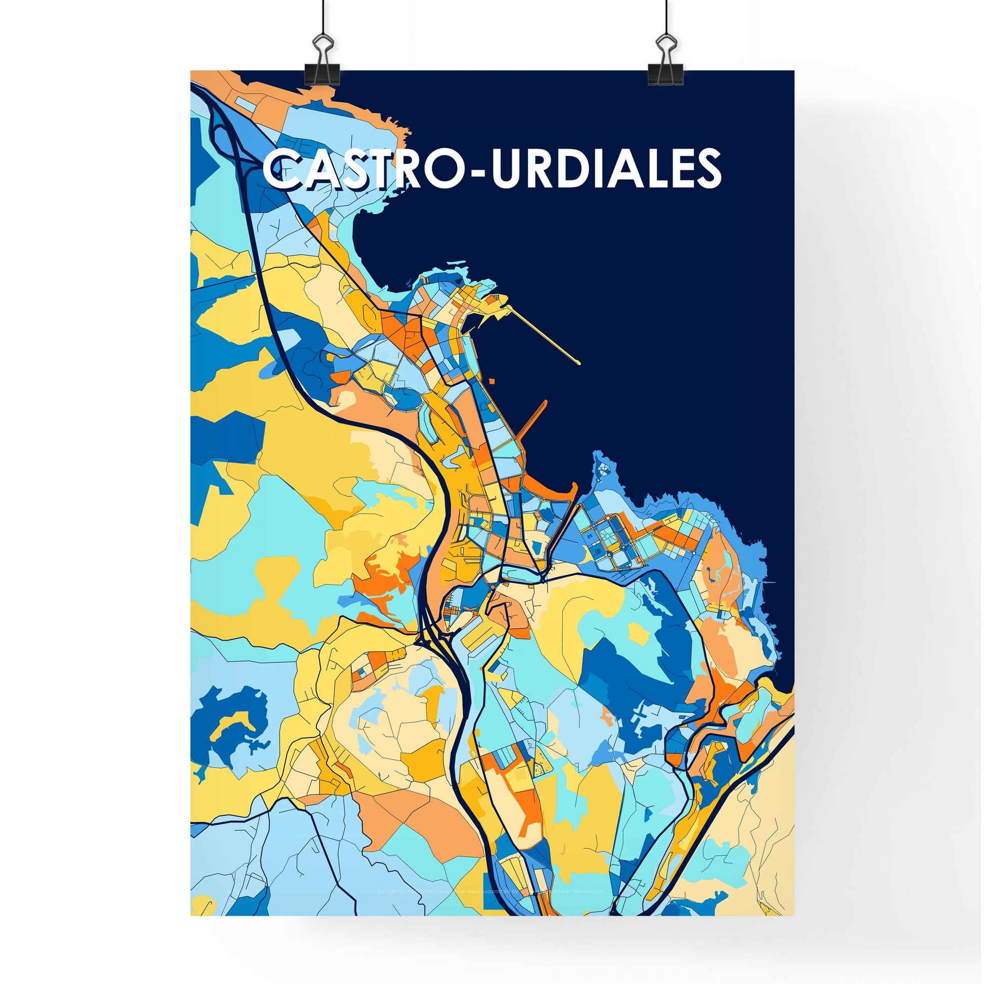 CASTRO-URDIALES SPAIN Vibrant Colorful Art Map Poster Blue Orange