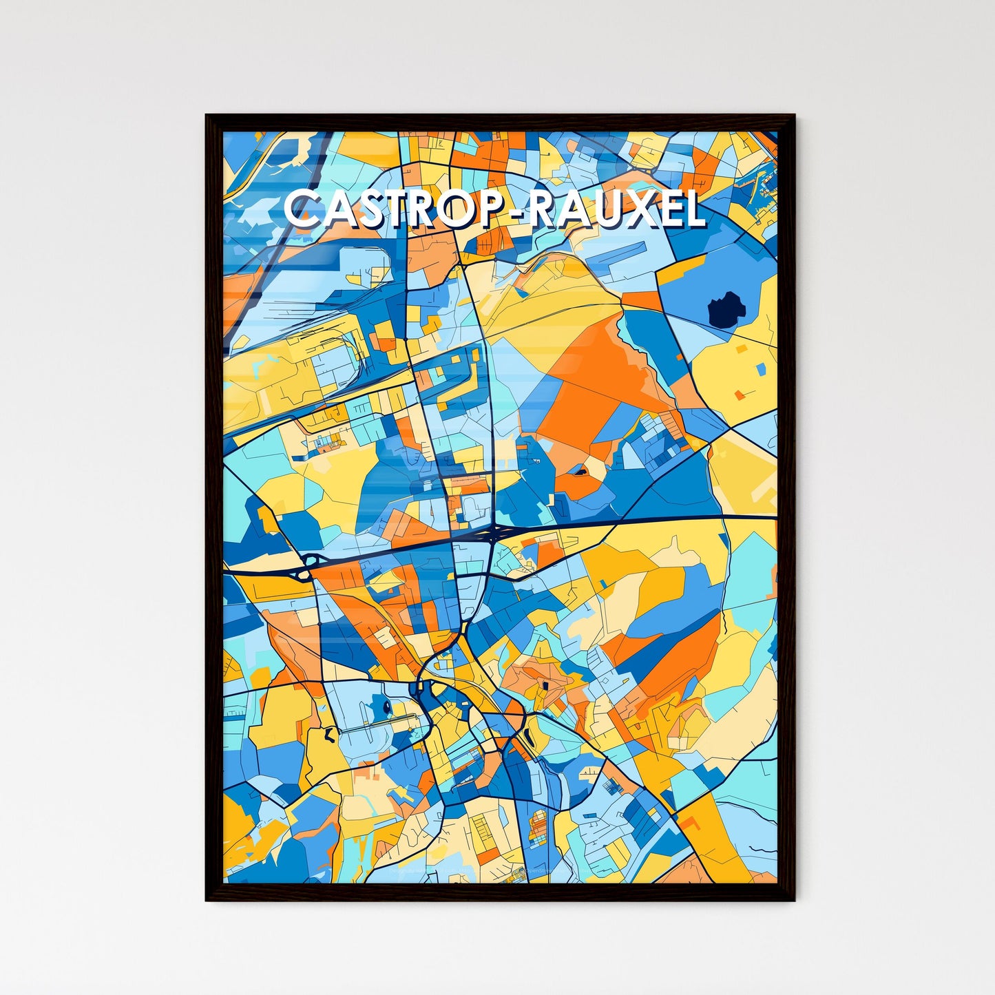 CASTROP-RAUXEL GERMANY Vibrant Colorful Art Map Poster Blue Orange