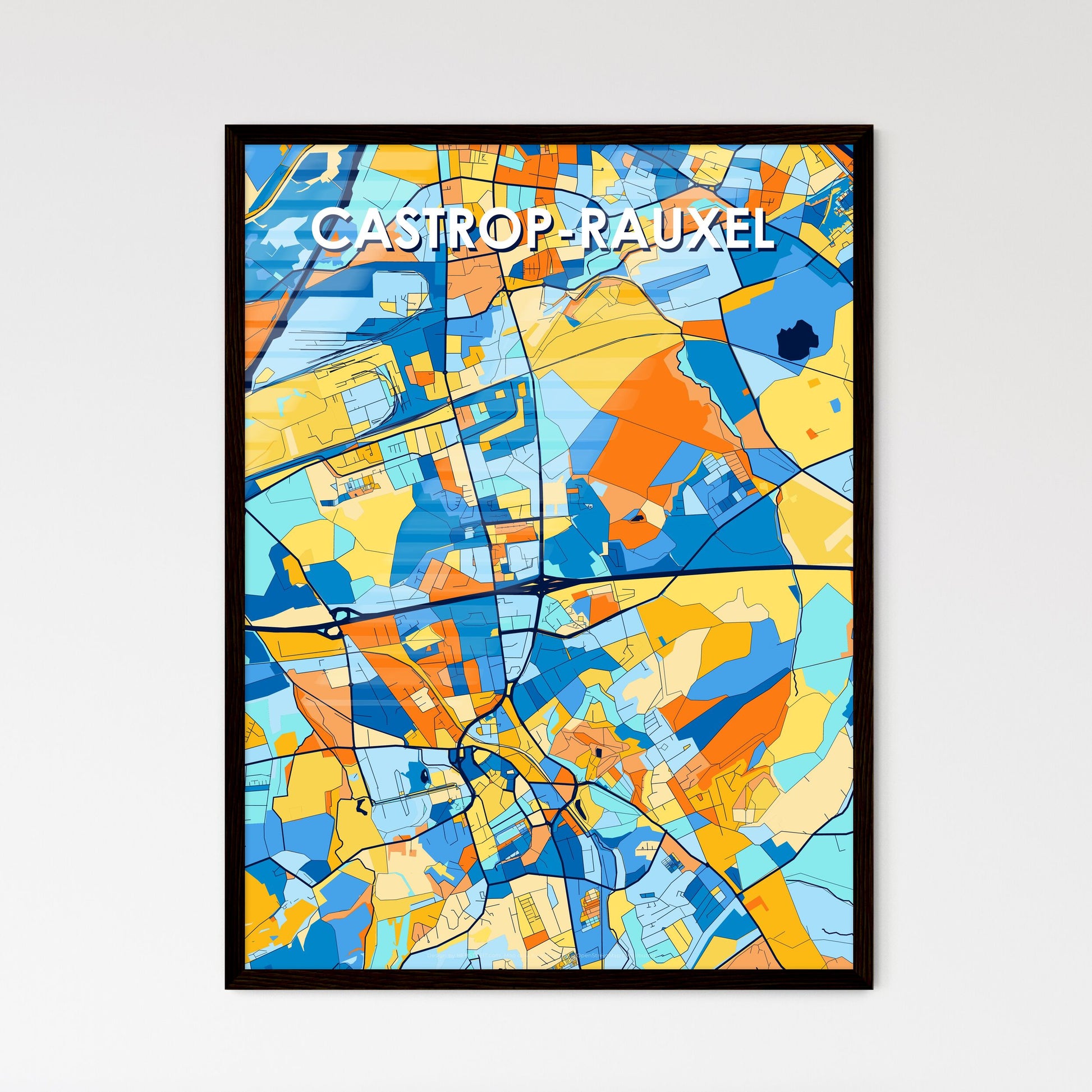 CASTROP-RAUXEL GERMANY Vibrant Colorful Art Map Poster Blue Orange