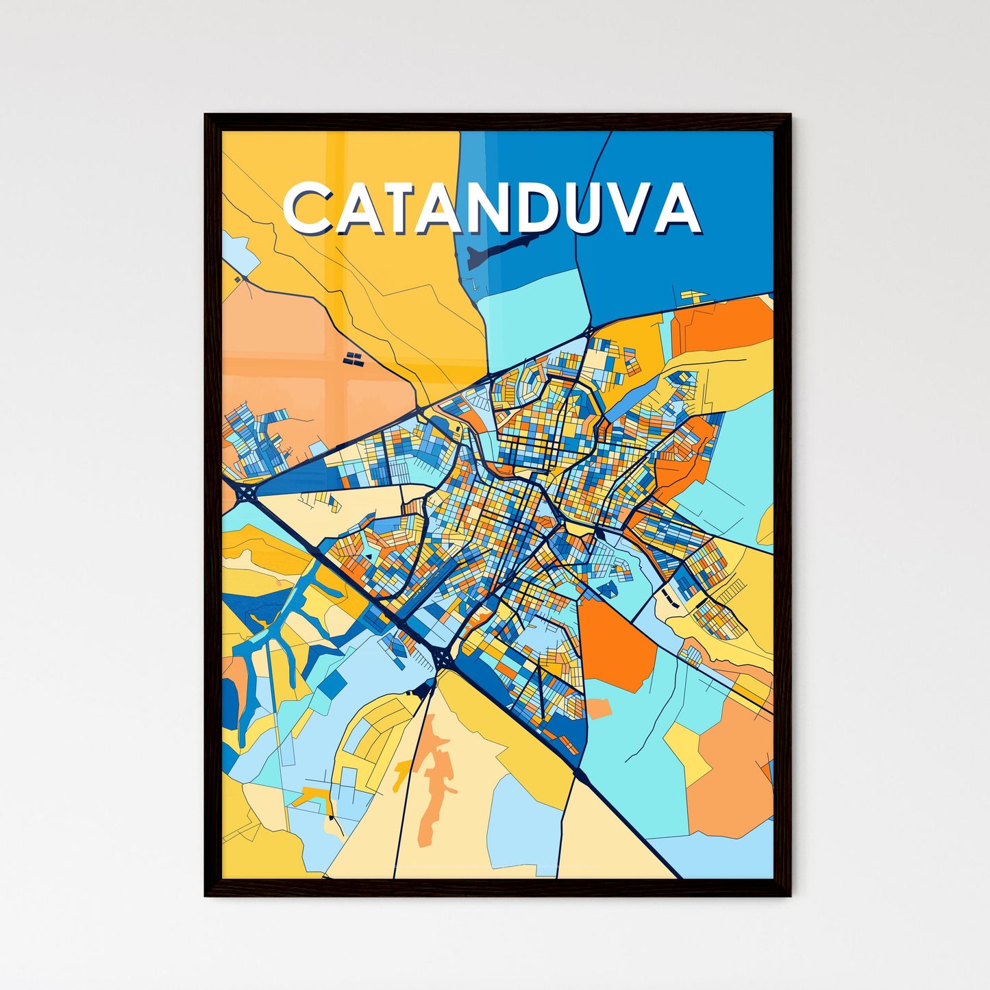 CATANDUVA BRAZIL Vibrant Colorful Art Map Poster Blue Orange