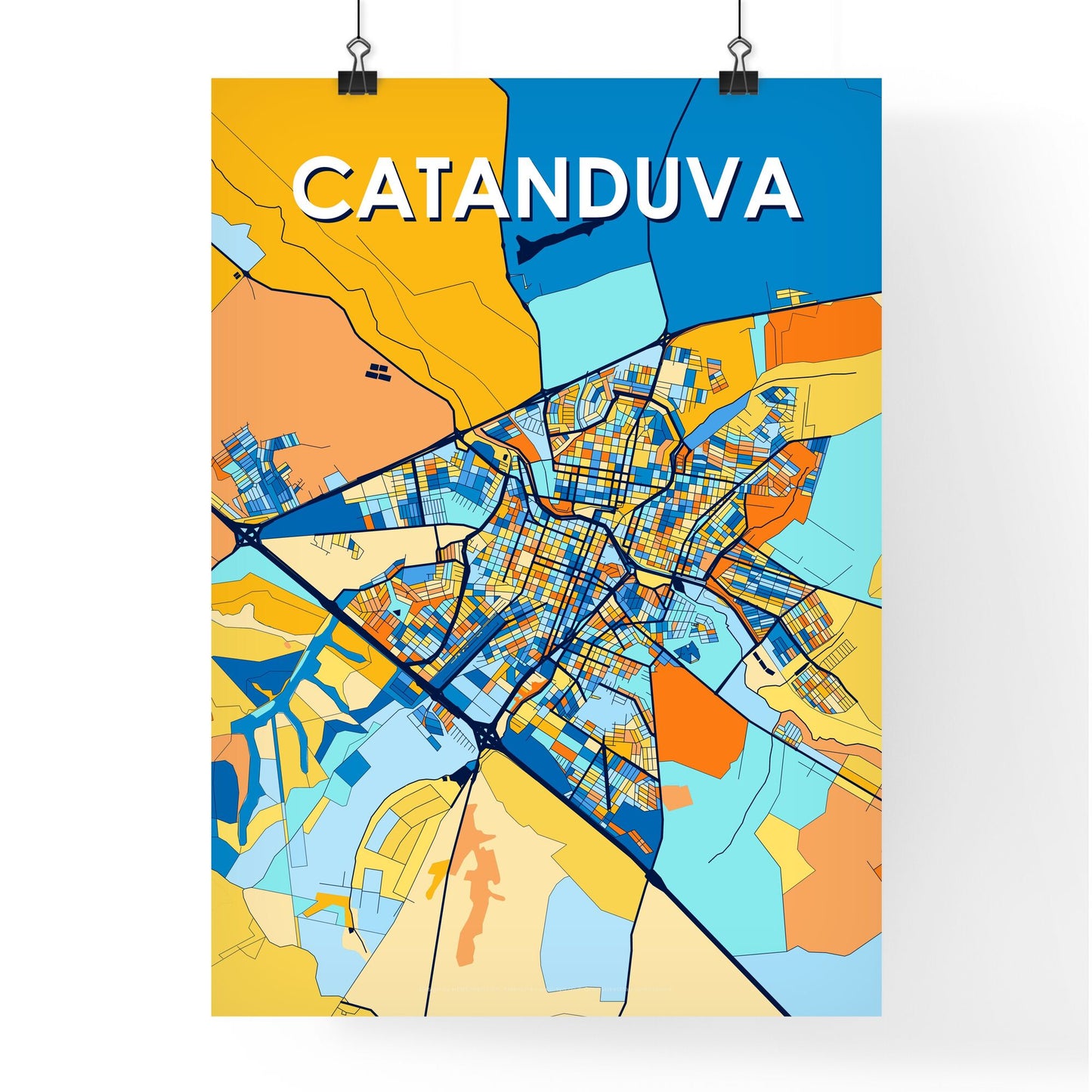 CATANDUVA BRAZIL Vibrant Colorful Art Map Poster Blue Orange