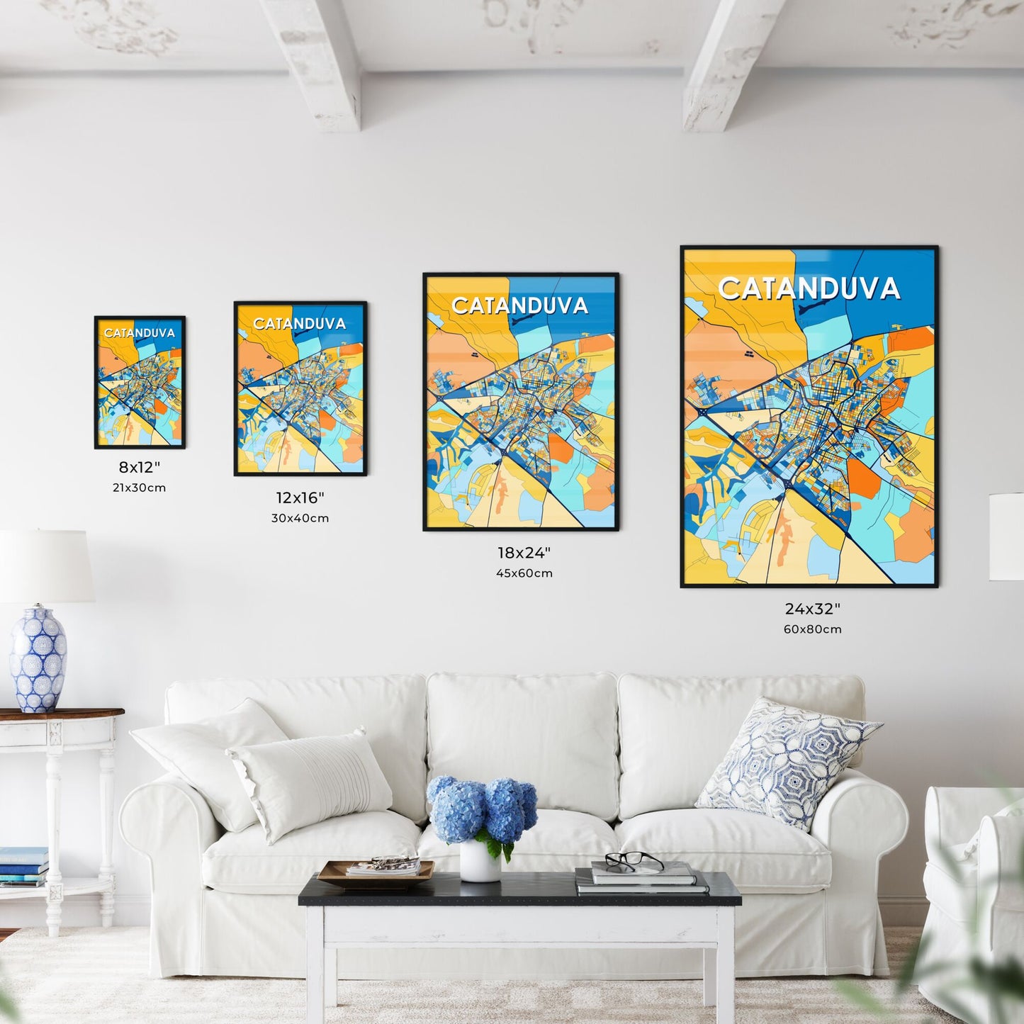 CATANDUVA BRAZIL Vibrant Colorful Art Map Poster Blue Orange