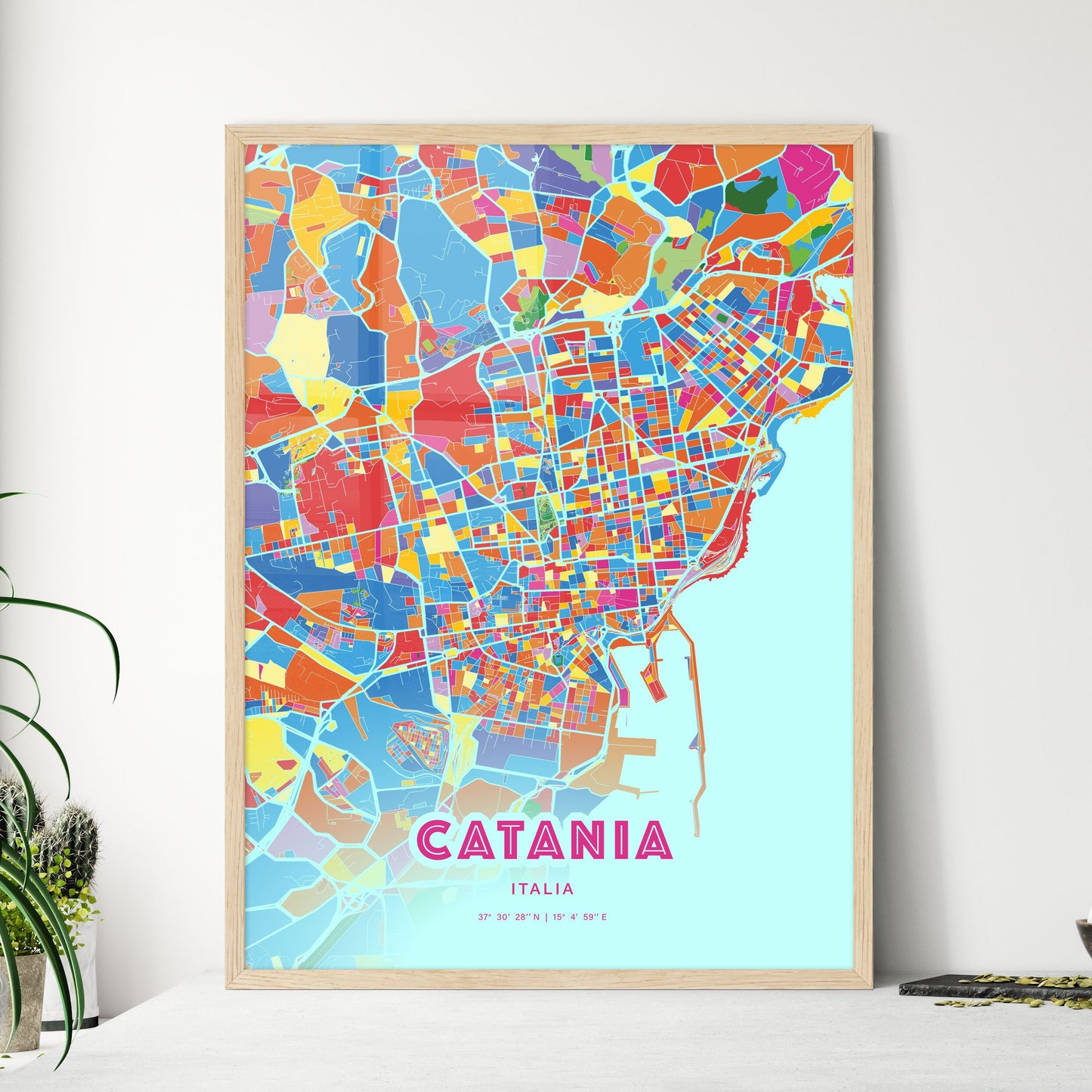 Colorful Catania Italy Fine Art Map Crazy Colors