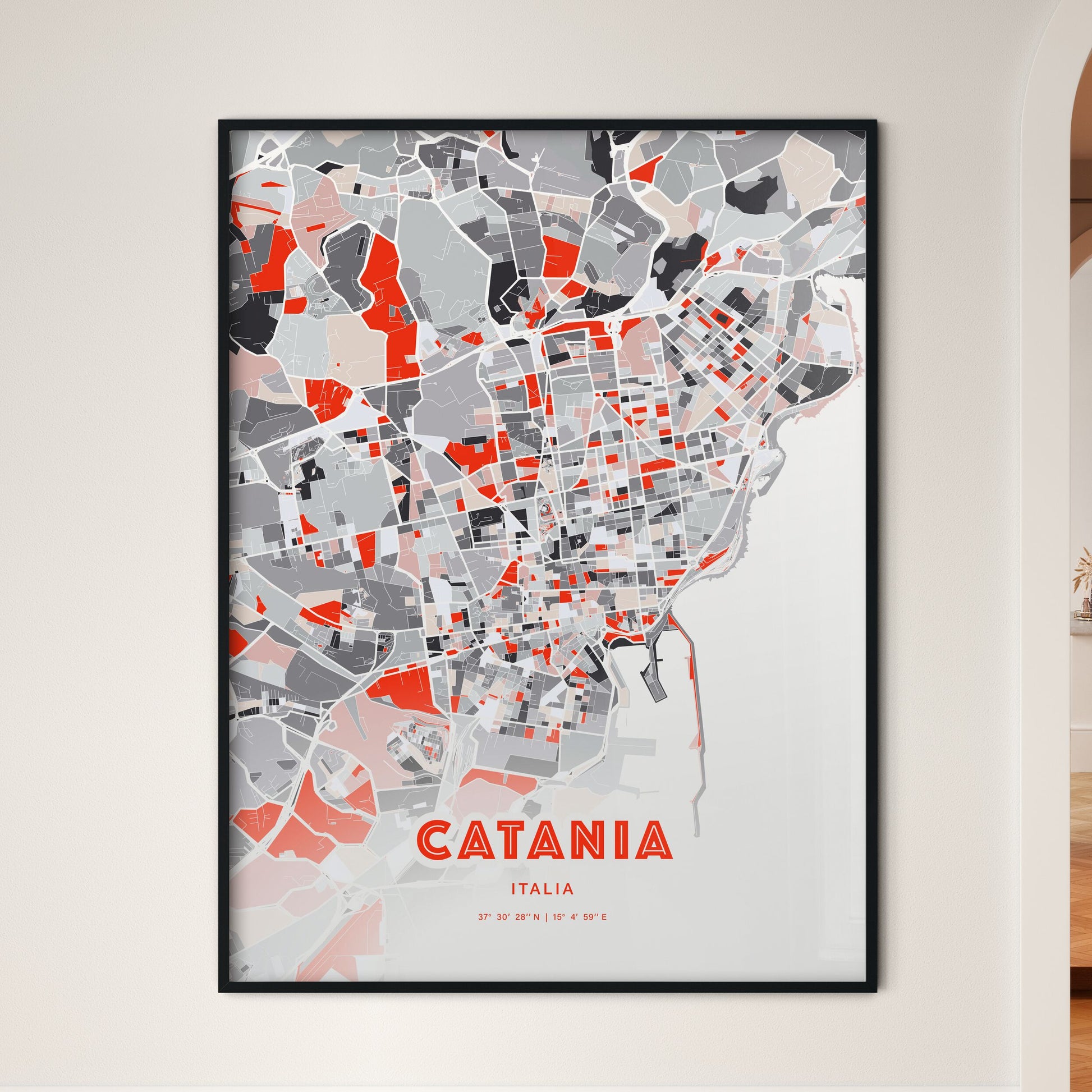 Colorful Catania Italy Fine Art Map Modern Expressive