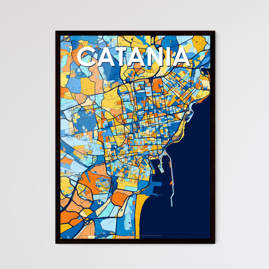 CATANIA ITALY Vibrant Colorful Art Map Poster Blue Orange