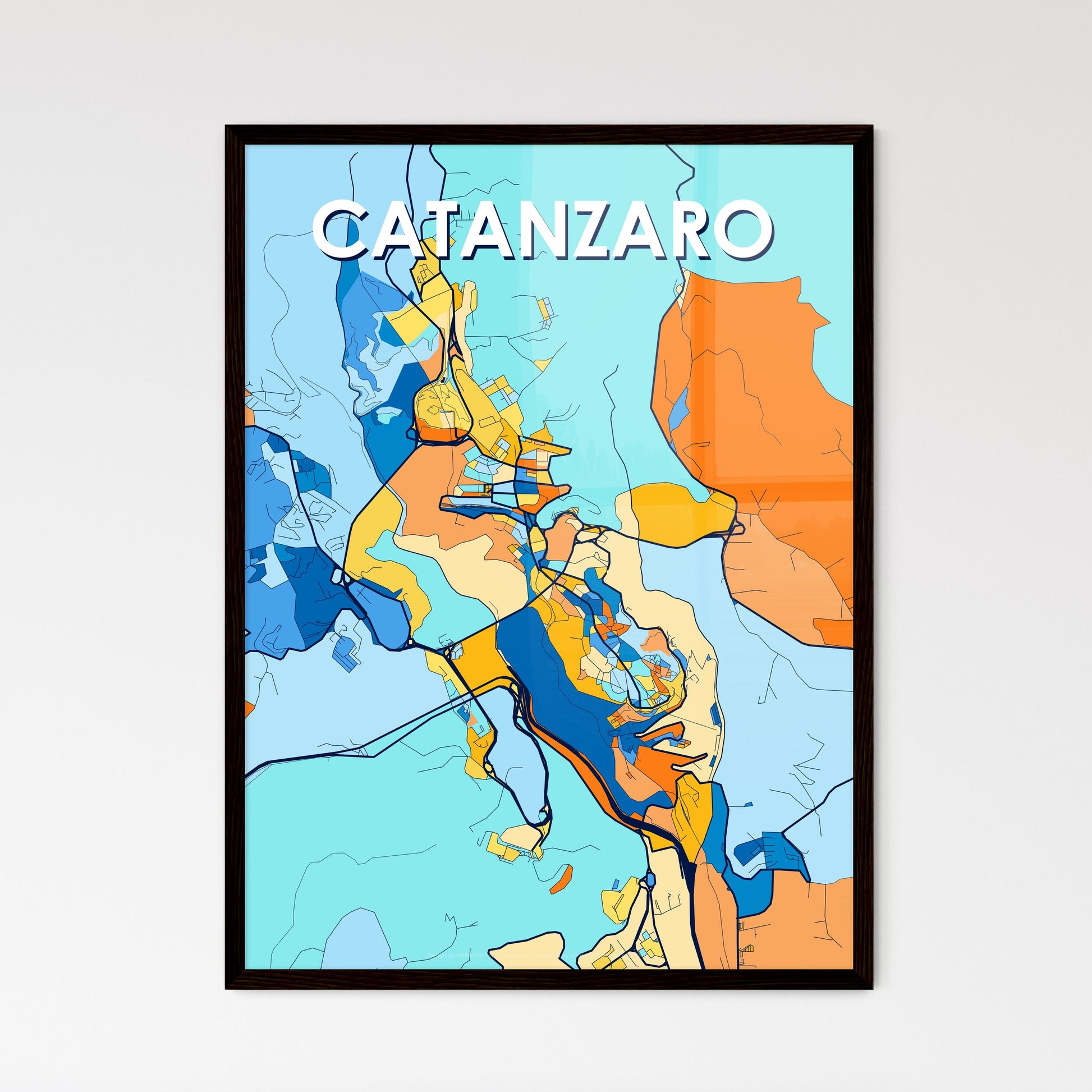 CATANZARO ITALY Vibrant Colorful Art Map Poster Blue Orange