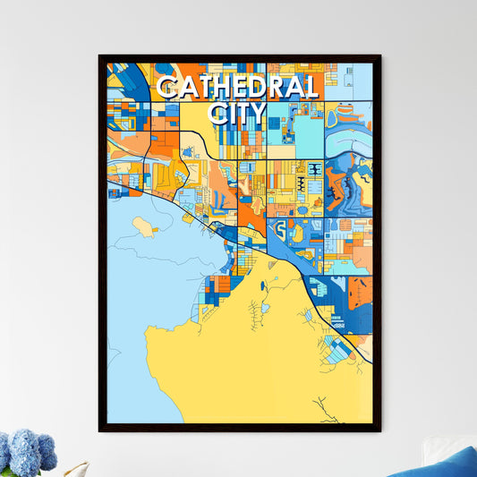 CATHEDRAL CITY CALIFORNIA Vibrant Colorful Art Map Poster Blue Orange