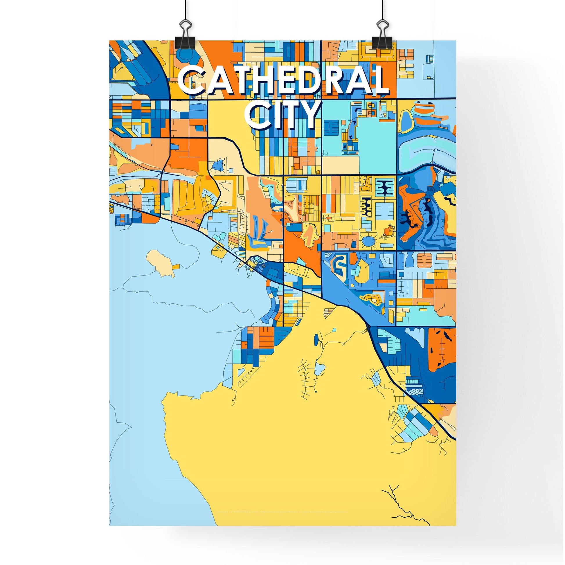 CATHEDRAL CITY CALIFORNIA Vibrant Colorful Art Map Poster Blue Orange