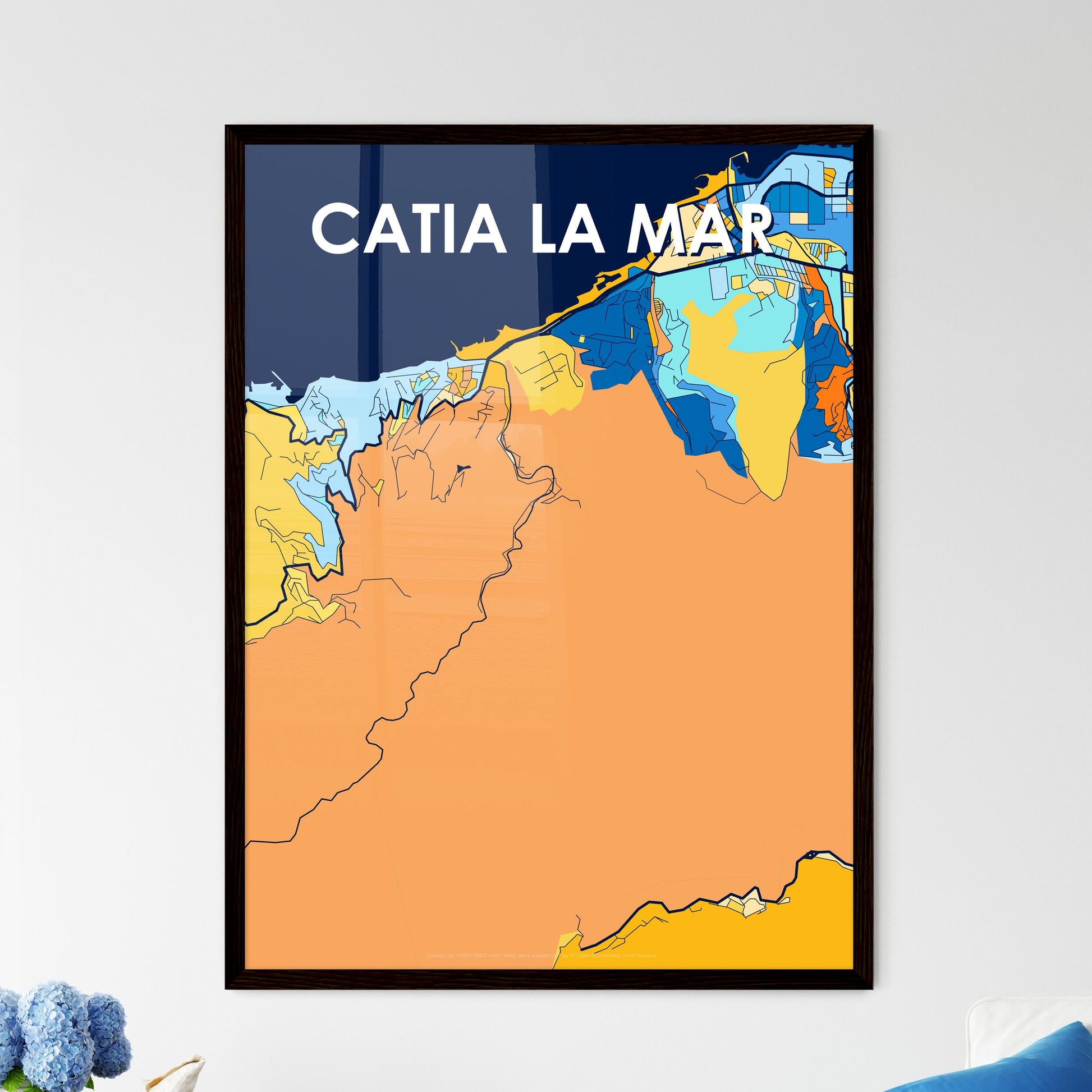 CATIA LA MAR VENEZUELA Vibrant Colorful Art Map Poster Blue Orange