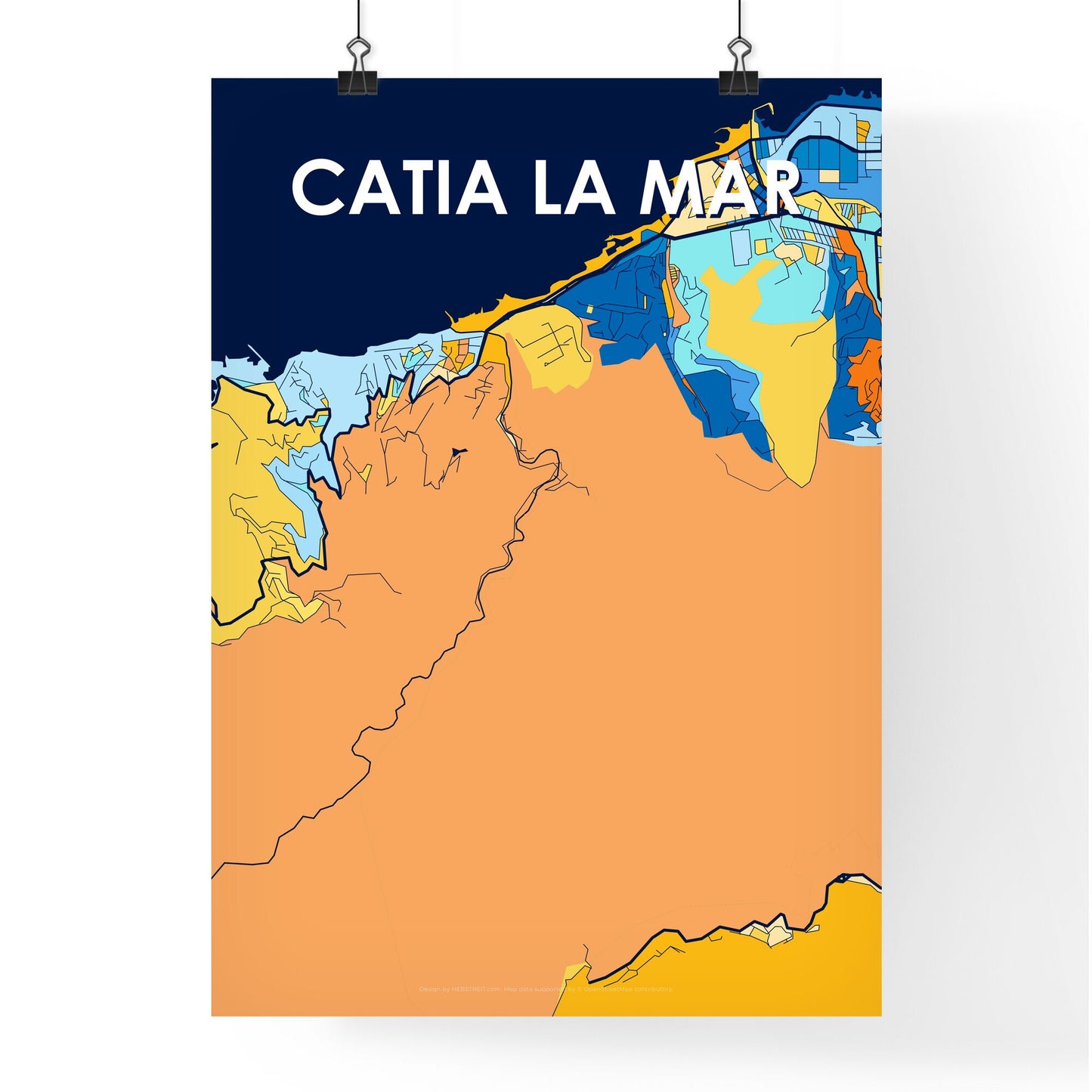 CATIA LA MAR VENEZUELA Vibrant Colorful Art Map Poster Blue Orange