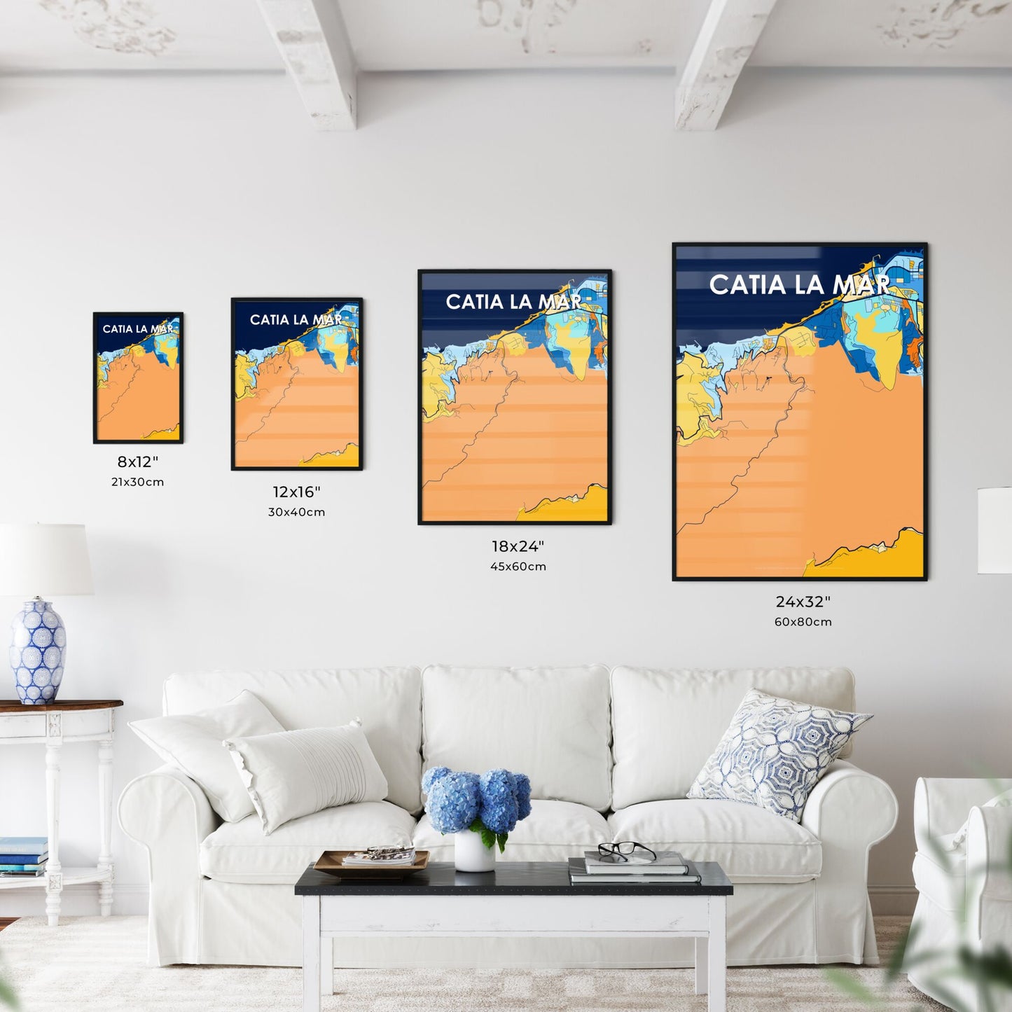 CATIA LA MAR VENEZUELA Vibrant Colorful Art Map Poster Blue Orange