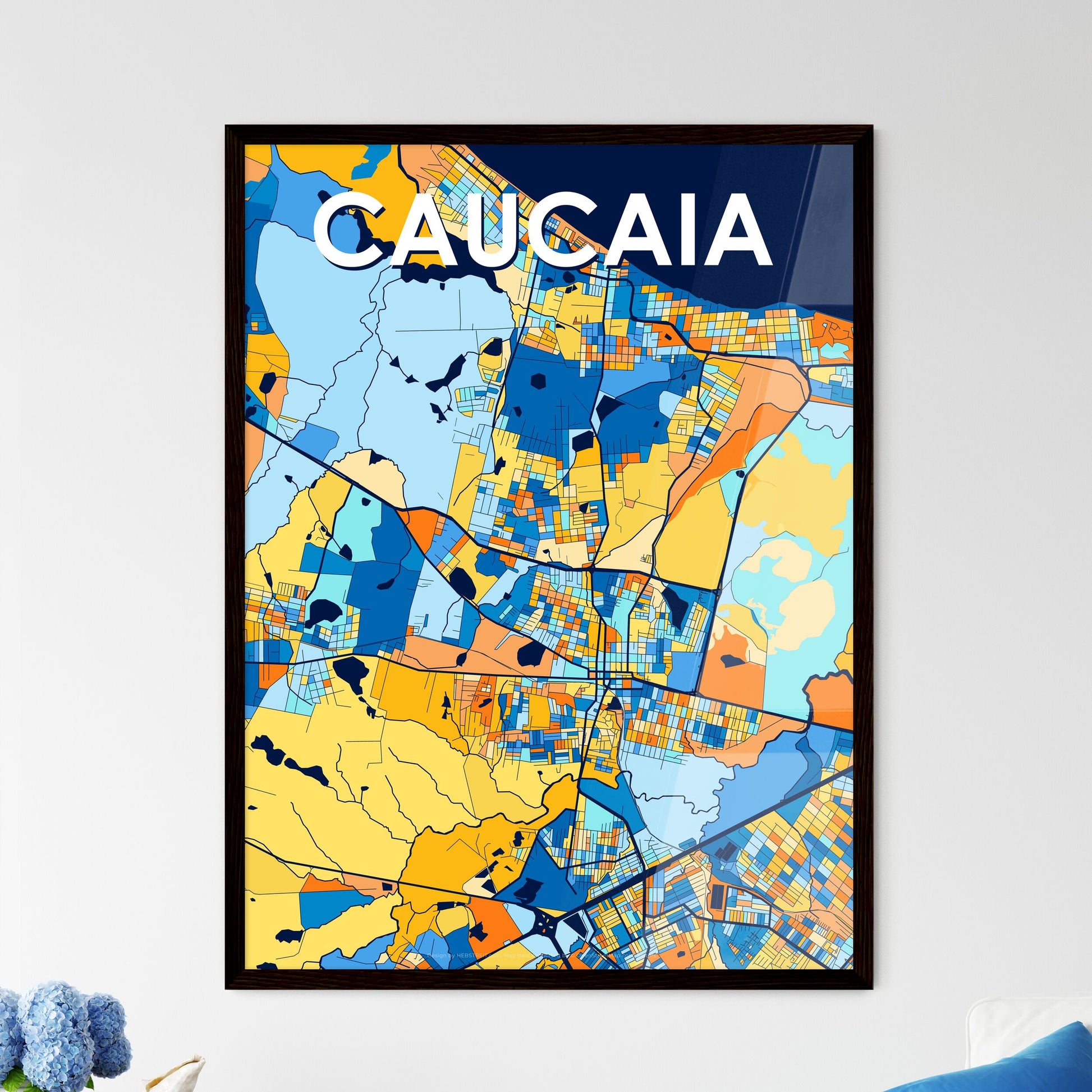 CAUCAIA BRAZIL Vibrant Colorful Art Map Poster Blue Orange