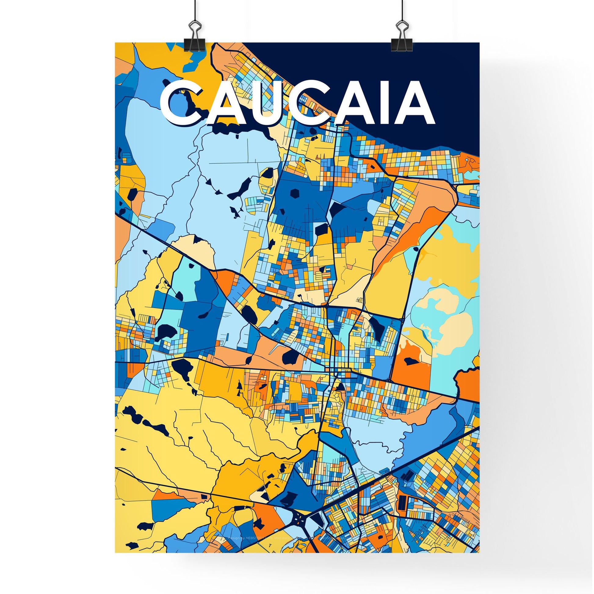 CAUCAIA BRAZIL Vibrant Colorful Art Map Poster Blue Orange