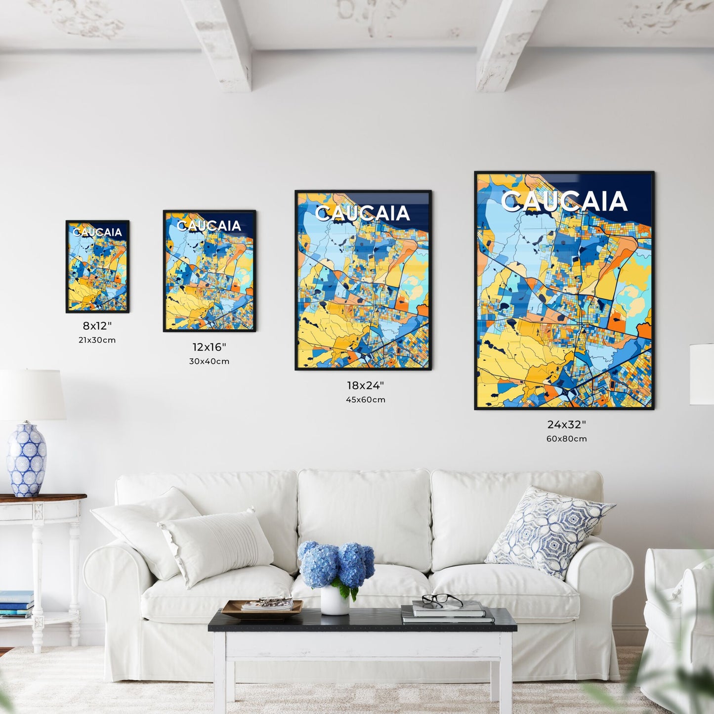 CAUCAIA BRAZIL Vibrant Colorful Art Map Poster Blue Orange