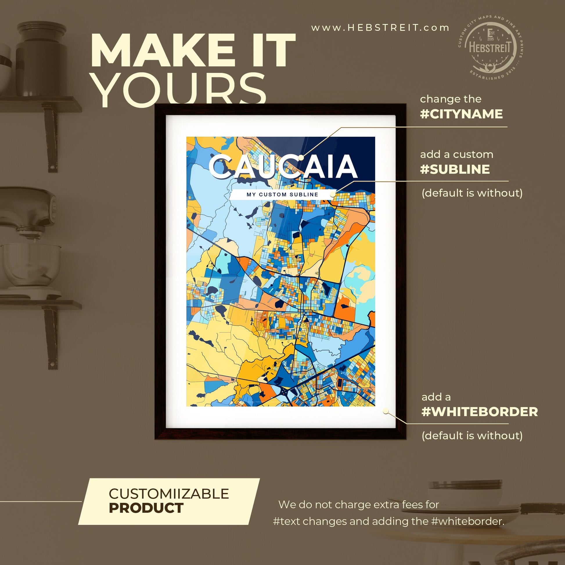 CAUCAIA BRAZIL Vibrant Colorful Art Map Poster Blue Orange