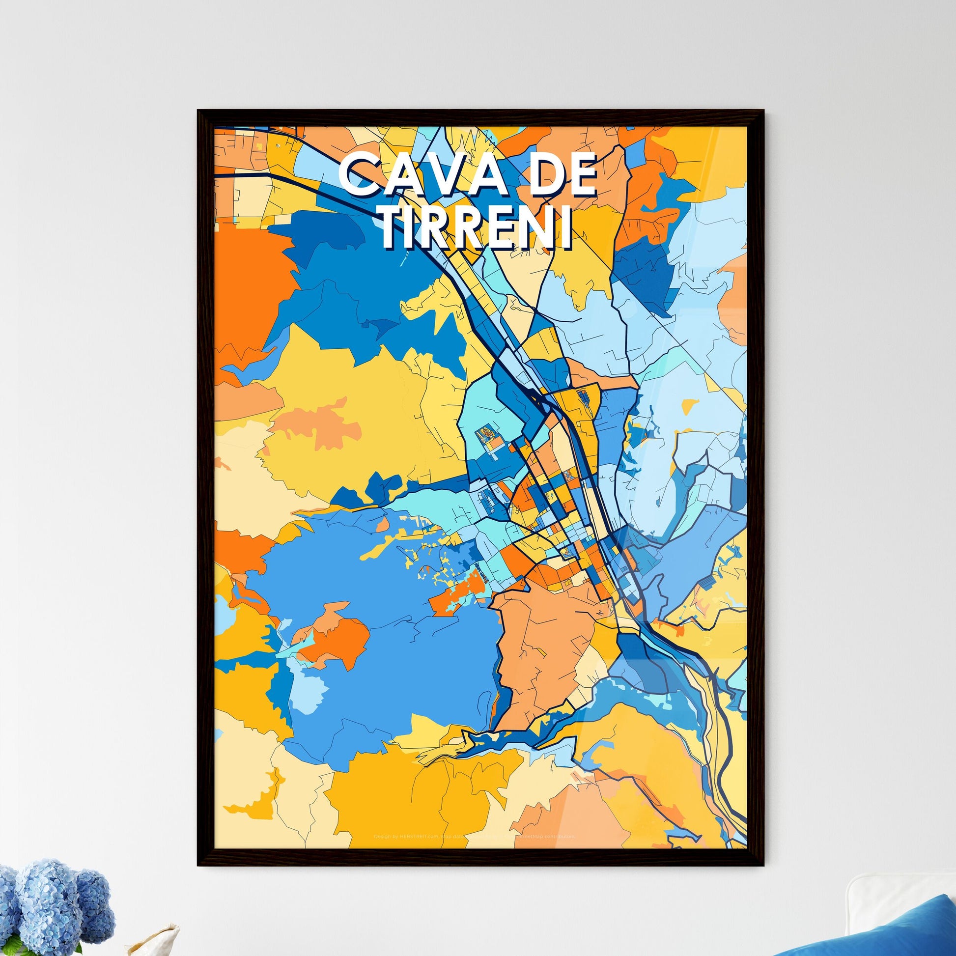 CAVA DE TIRRENI ITALY Vibrant Colorful Art Map Poster Blue Orange