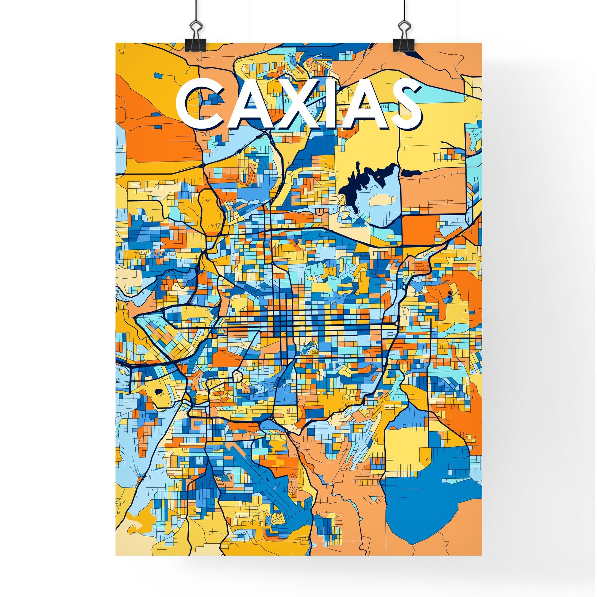 CAXIAS BRAZIL Vibrant Colorful Art Map Poster Blue Orange