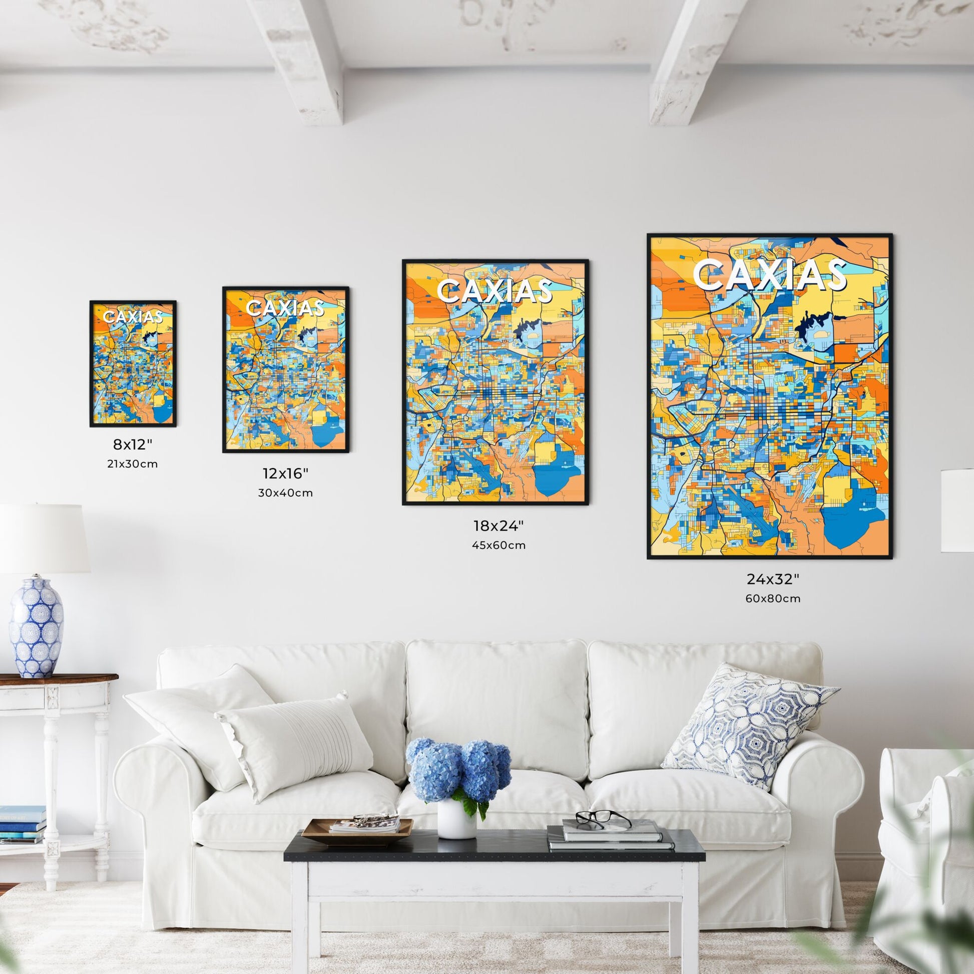 CAXIAS BRAZIL Vibrant Colorful Art Map Poster Blue Orange