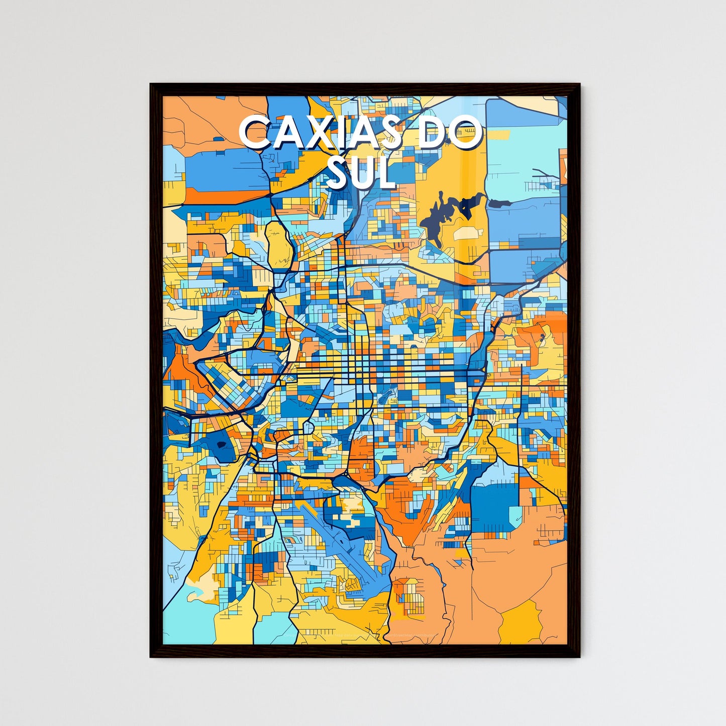 CAXIAS DO SUL BRAZIL Vibrant Colorful Art Map Poster Blue Orange