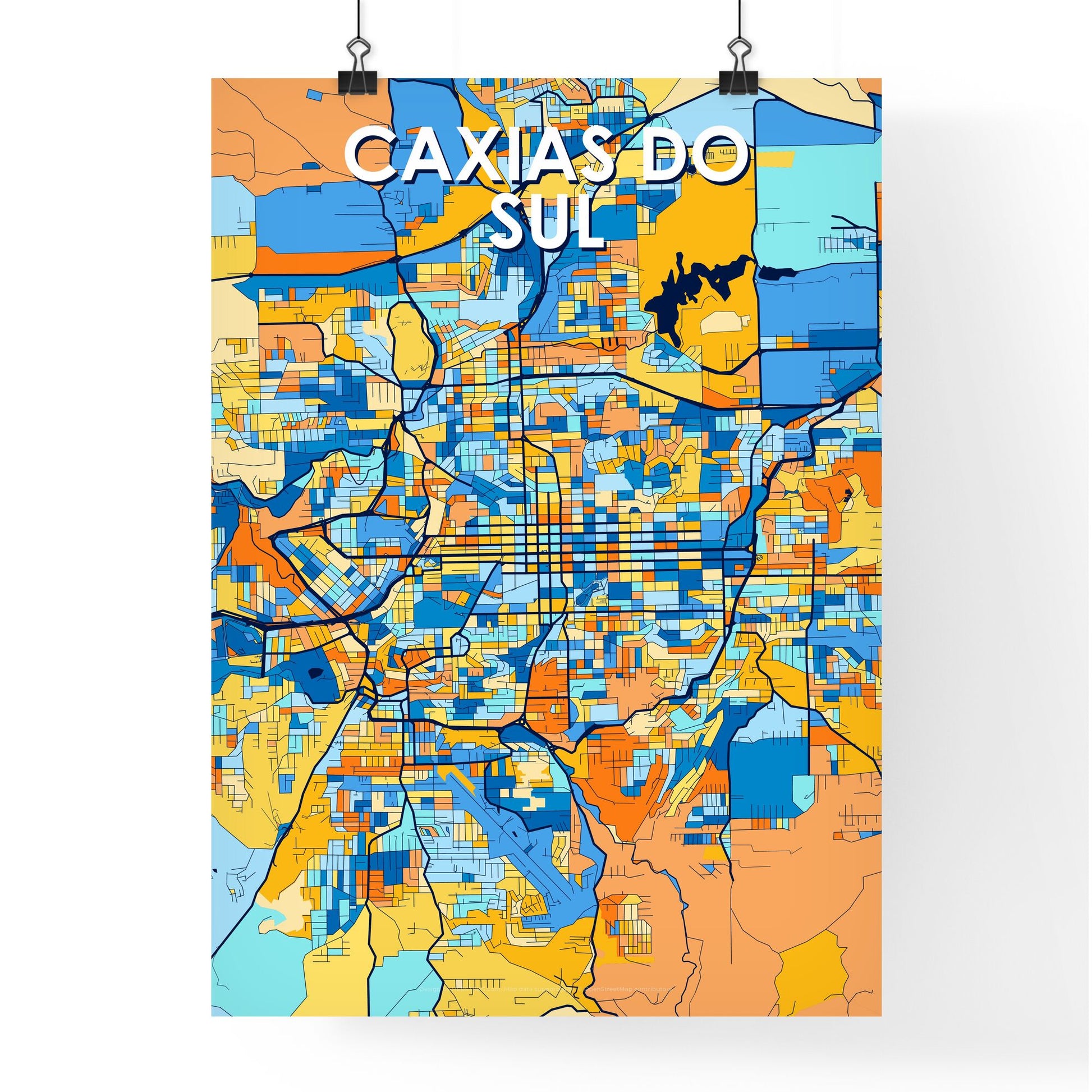 CAXIAS DO SUL BRAZIL Vibrant Colorful Art Map Poster Blue Orange