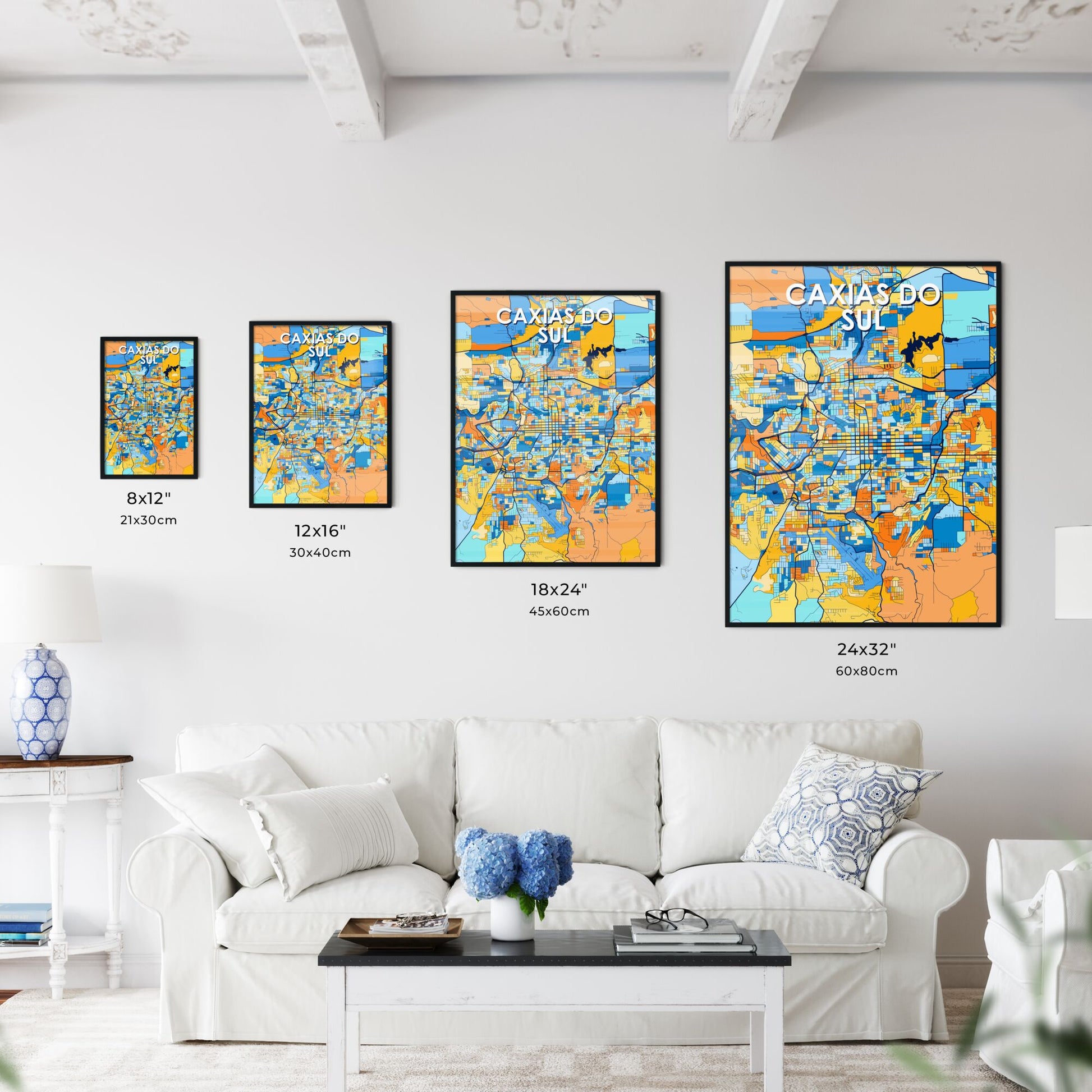 CAXIAS DO SUL BRAZIL Vibrant Colorful Art Map Poster Blue Orange