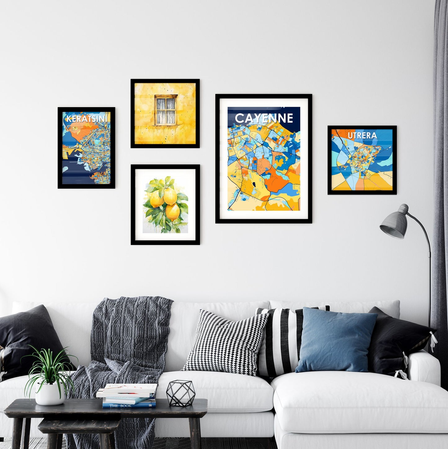 CAYENNE FRANCE Vibrant Colorful Art Map Poster Blue Orange