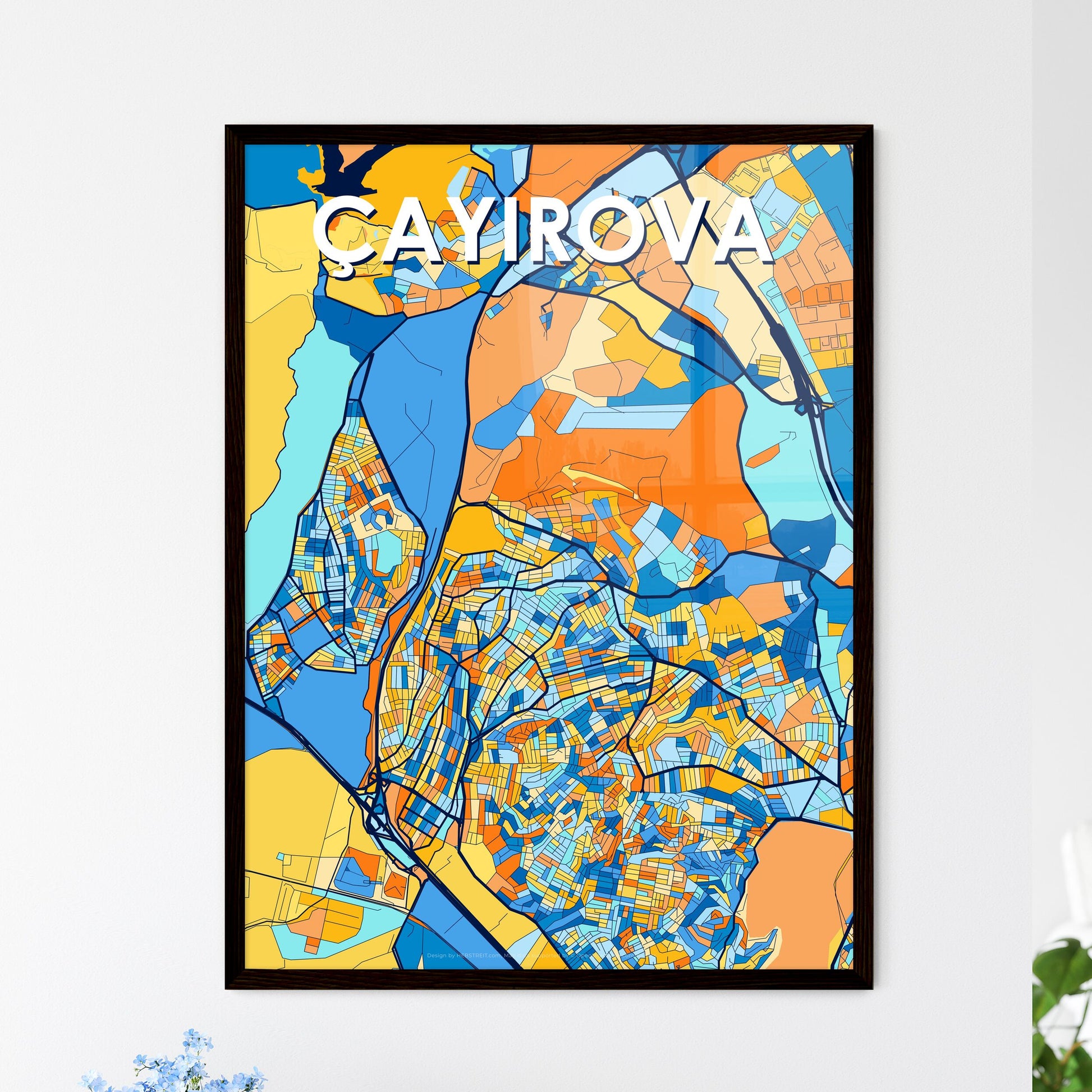 ÇAYIROVA TURKEY Vibrant Colorful Art Map Poster Blue Orange