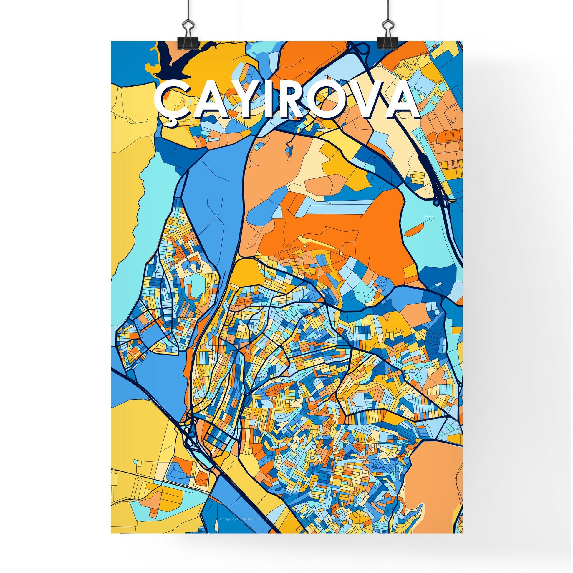 ÇAYIROVA TURKEY Vibrant Colorful Art Map Poster Blue Orange