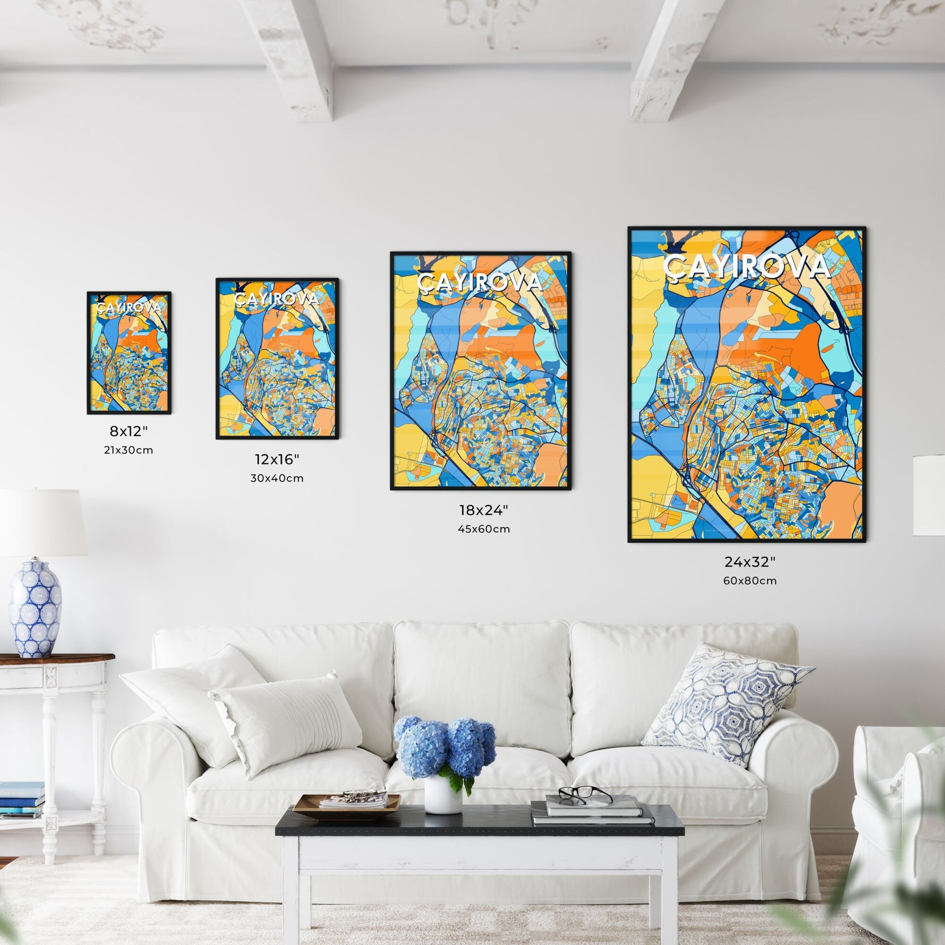 ÇAYIROVA TURKEY Vibrant Colorful Art Map Poster Blue Orange