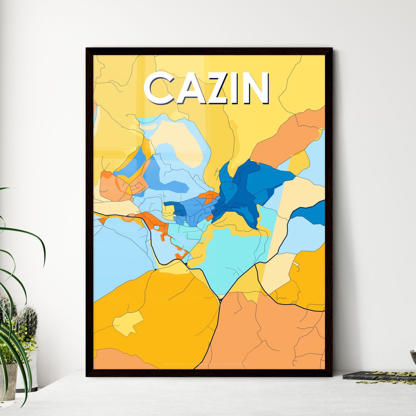 CAZIN BOSNIA AND HERZEGOVINA Vibrant Colorful Art Map Poster Blue Orange