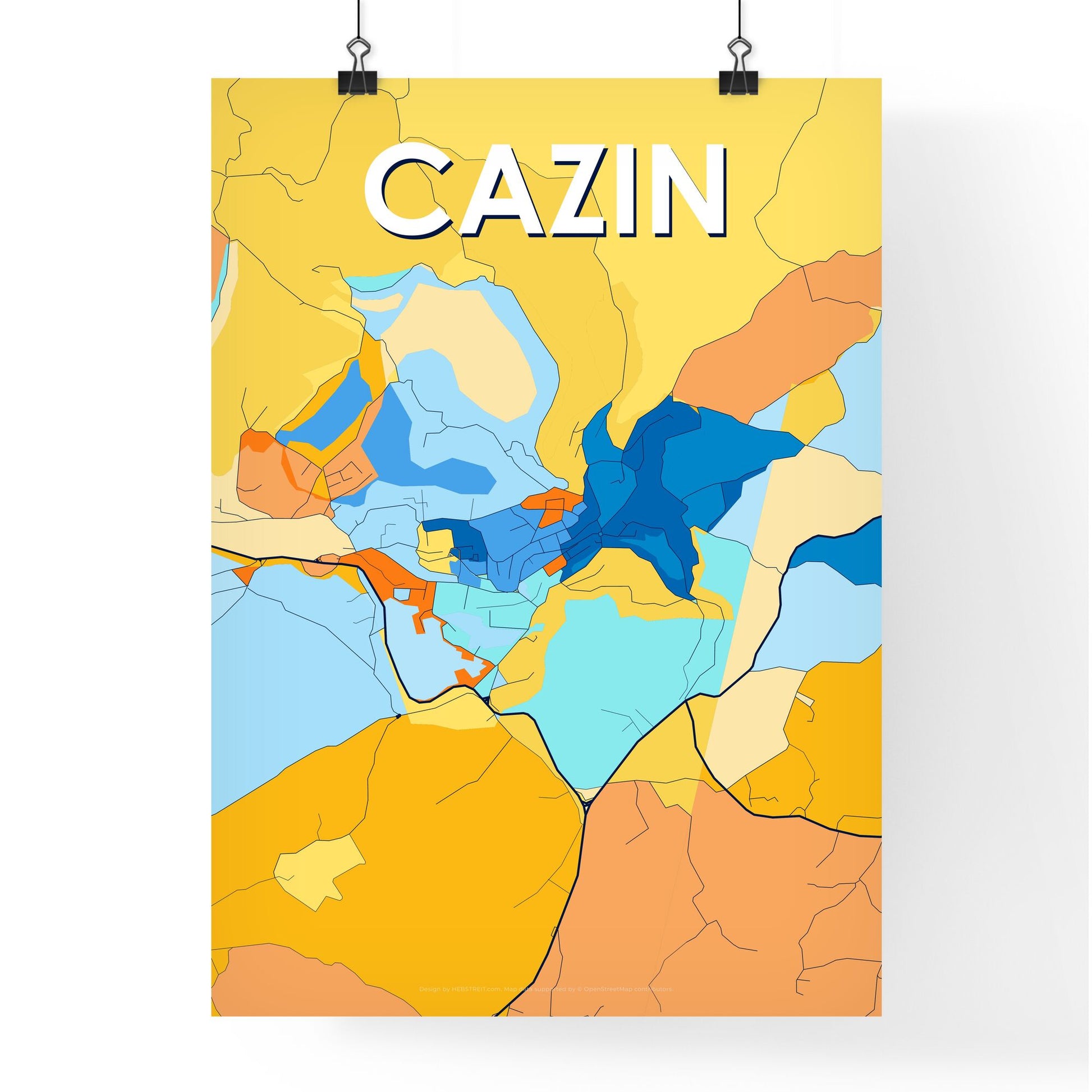 CAZIN BOSNIA AND HERZEGOVINA Vibrant Colorful Art Map Poster Blue Orange