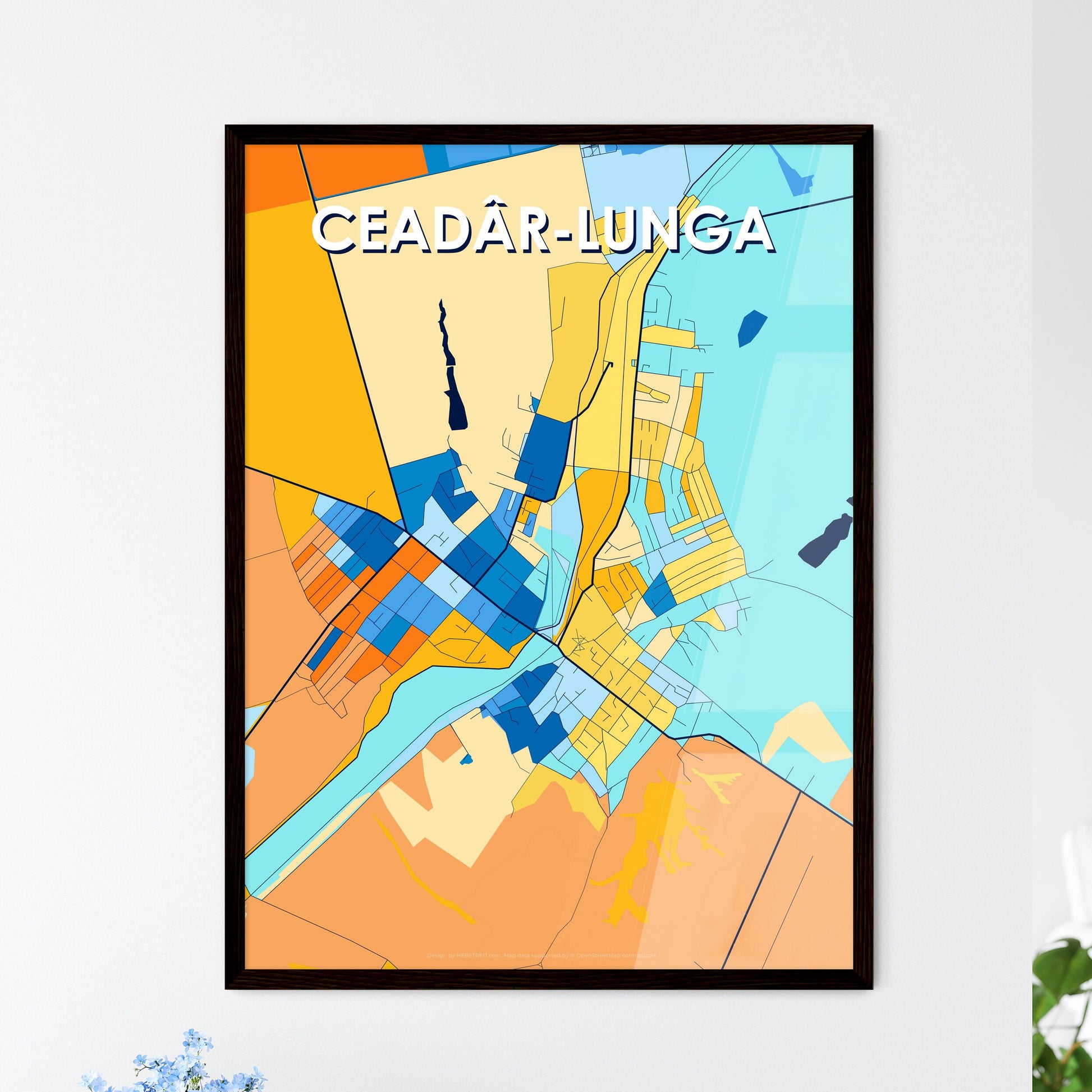 CEADÂR-LUNGA MOLDOVA Vibrant Colorful Art Map Poster Blue Orange