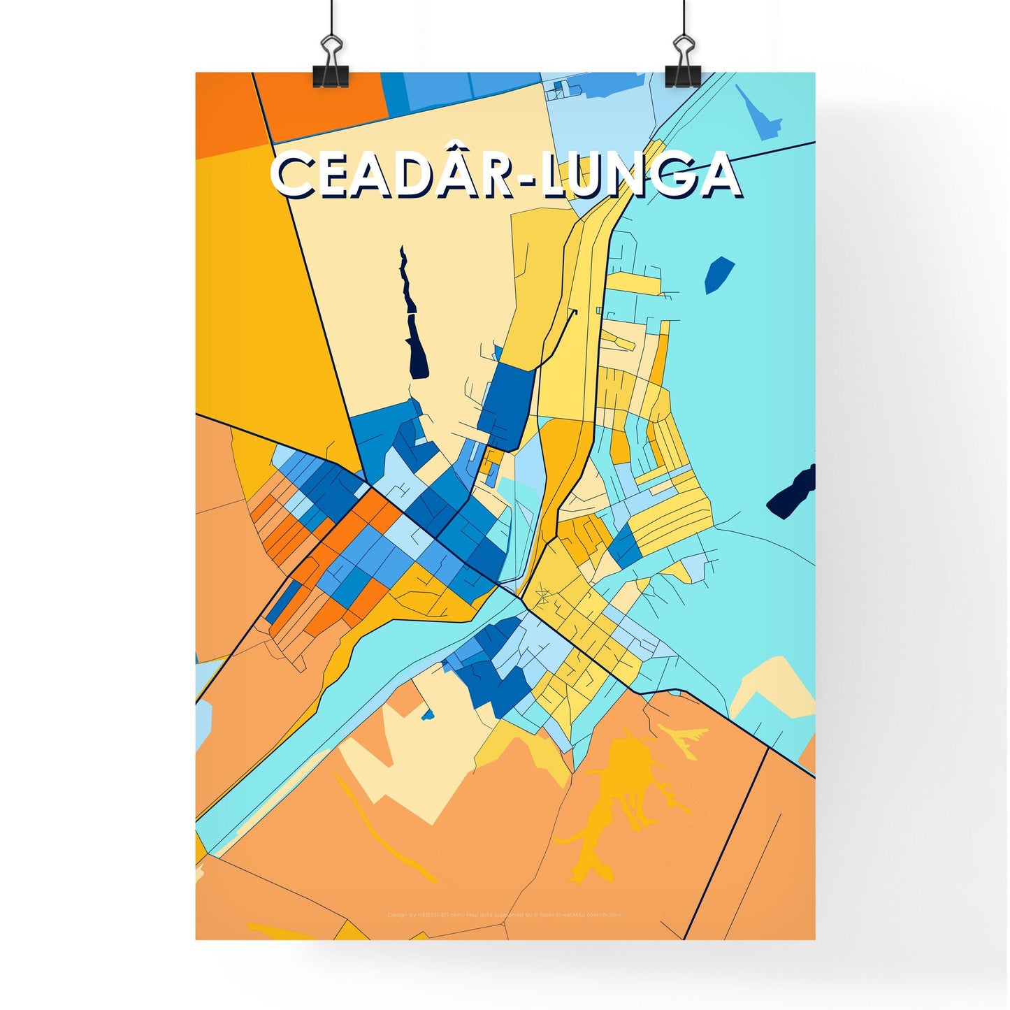 CEADÂR-LUNGA MOLDOVA Vibrant Colorful Art Map Poster Blue Orange