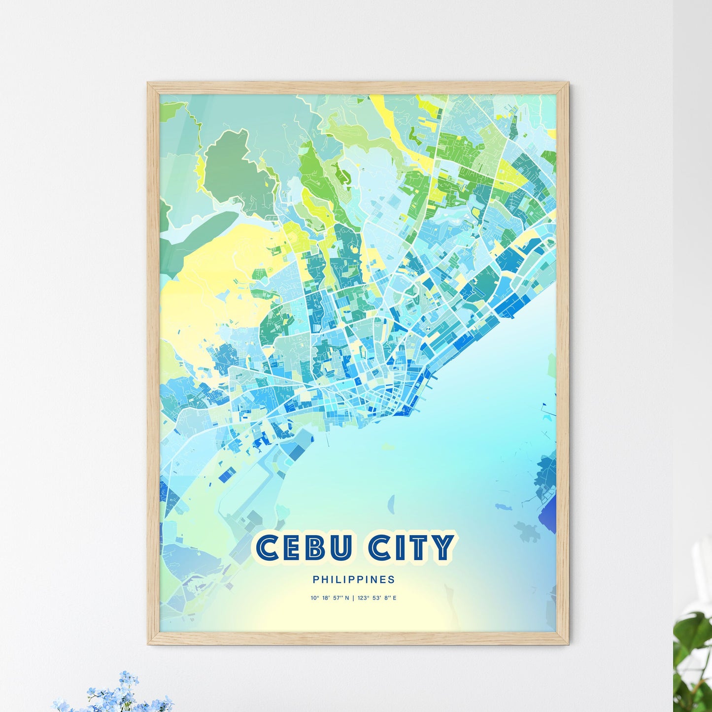 Colorful Cebu City Philippines Fine Art Map Cool Blue