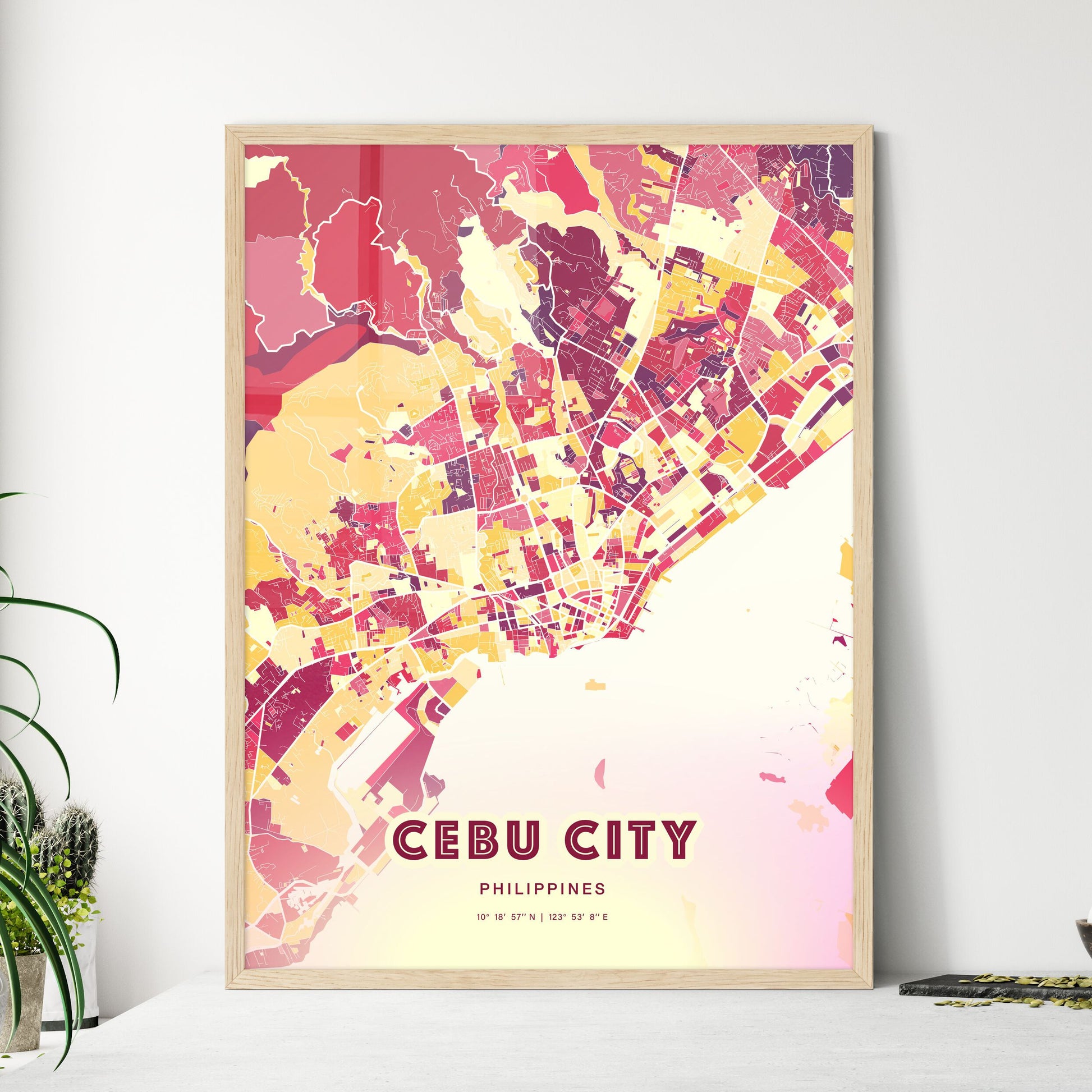 Colorful Cebu City Philippines Fine Art Map Hot Red