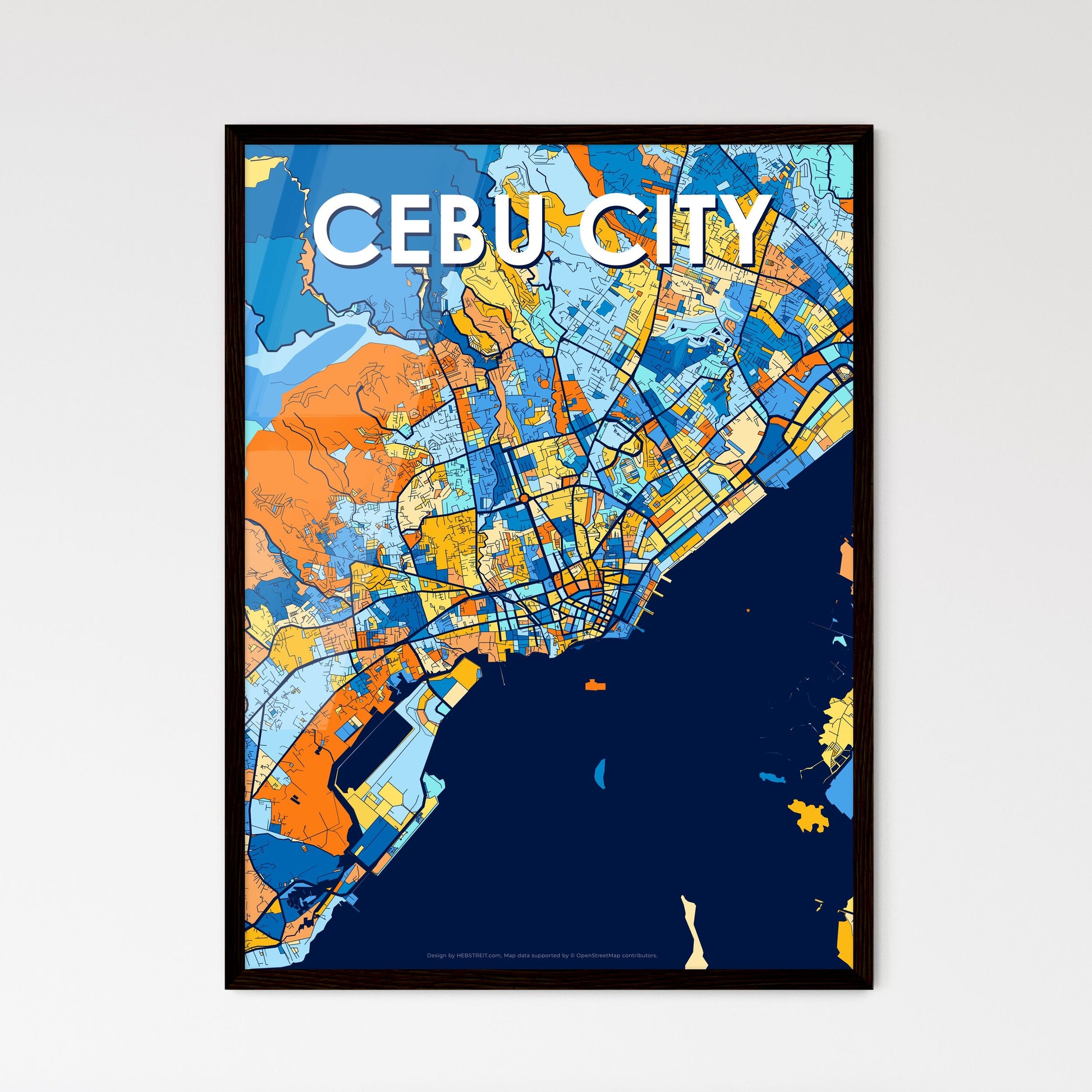 CEBU CITY PHILIPPINES Vibrant Colorful Art Map Poster Blue Orange