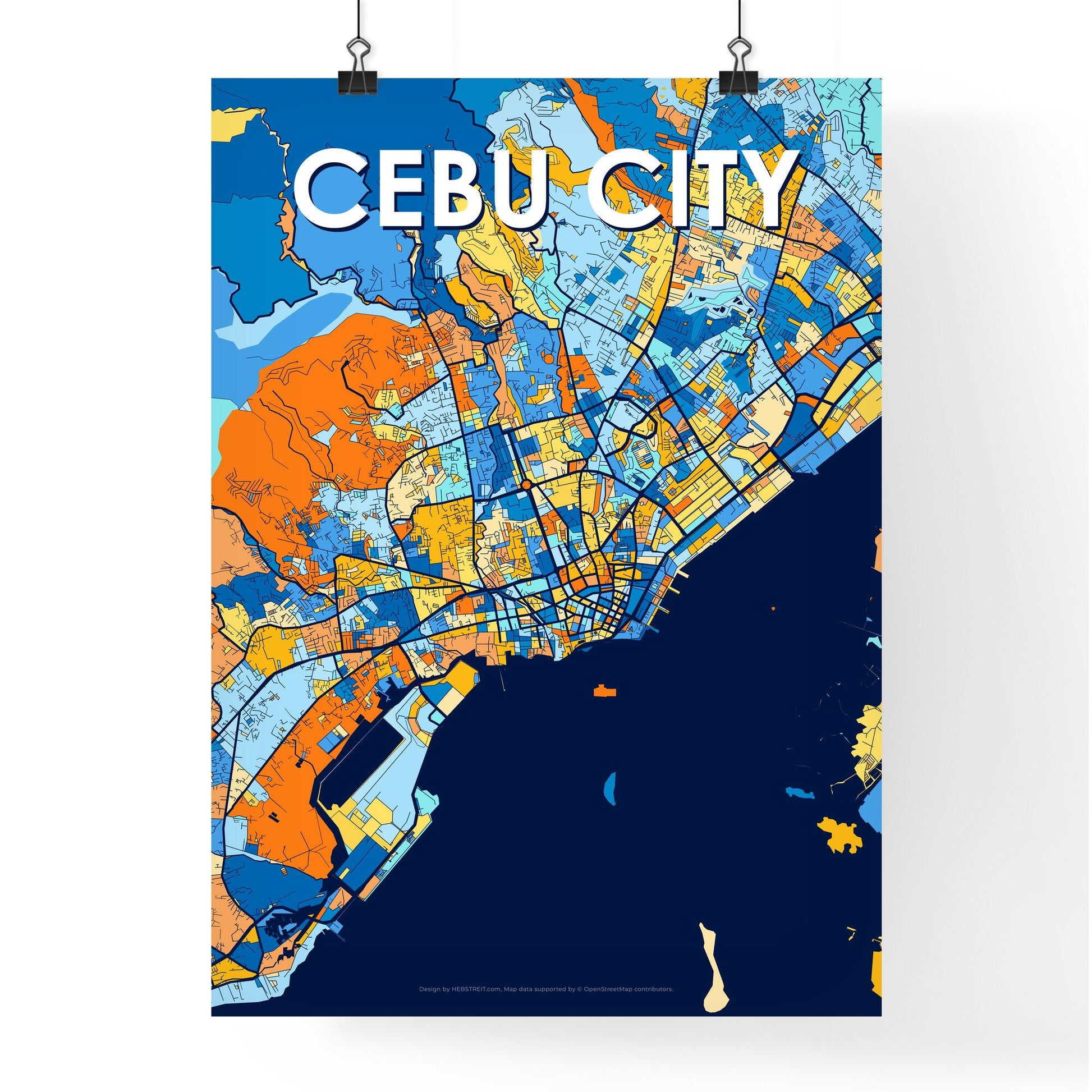 CEBU CITY PHILIPPINES Vibrant Colorful Art Map Poster Blue Orange