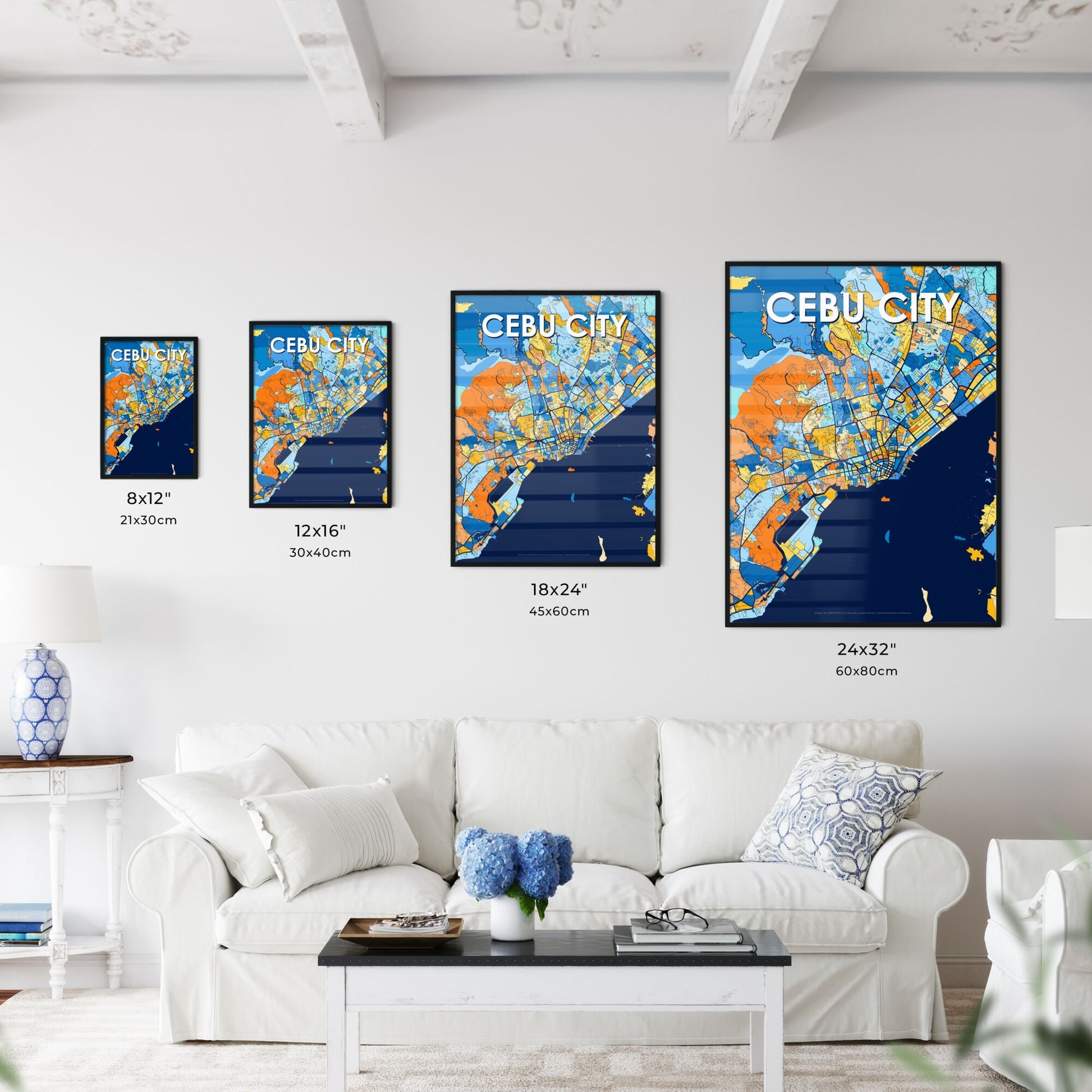 CEBU CITY PHILIPPINES Vibrant Colorful Art Map Poster Blue Orange