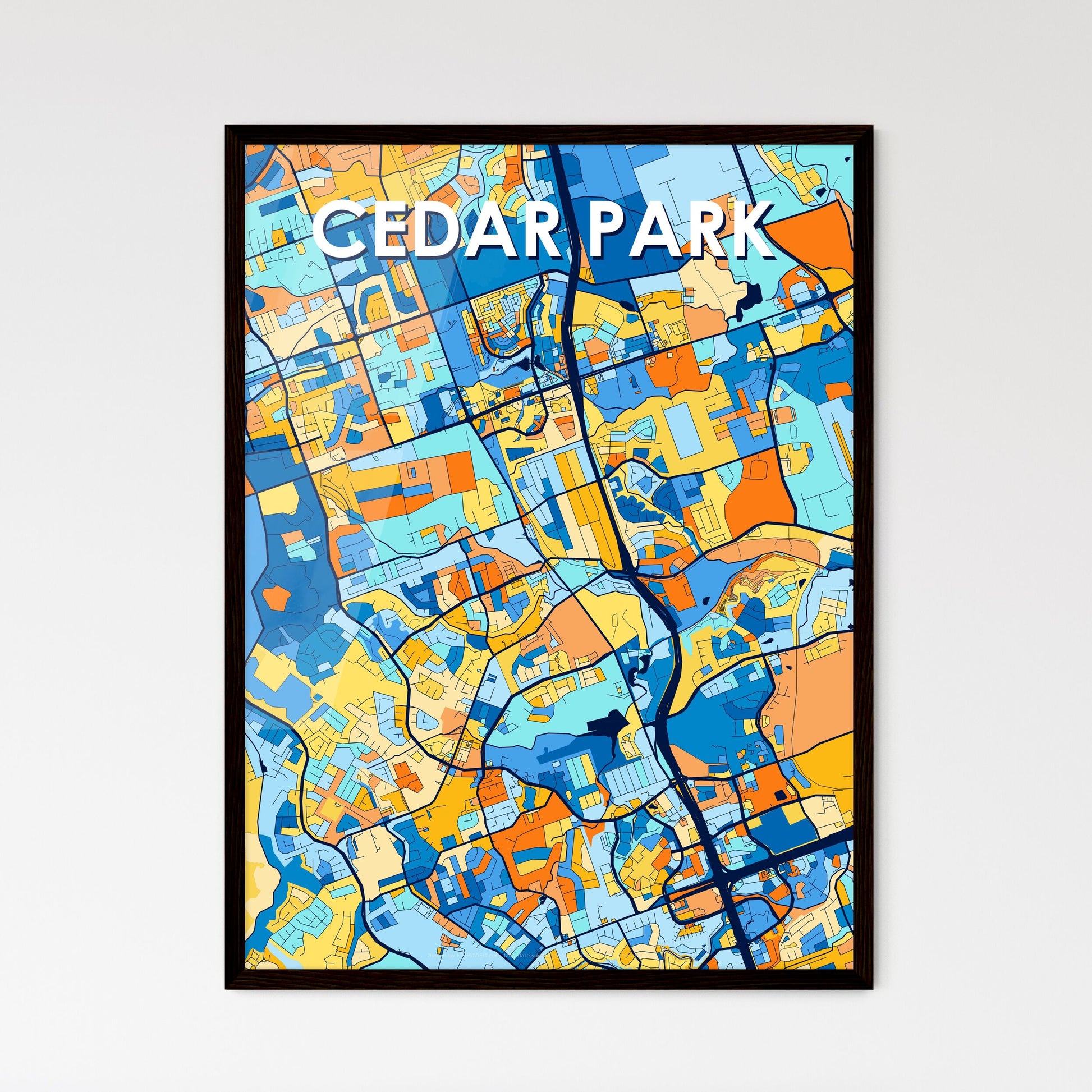 CEDAR PARK TEXAS Vibrant Colorful Art Map Poster Blue Orange