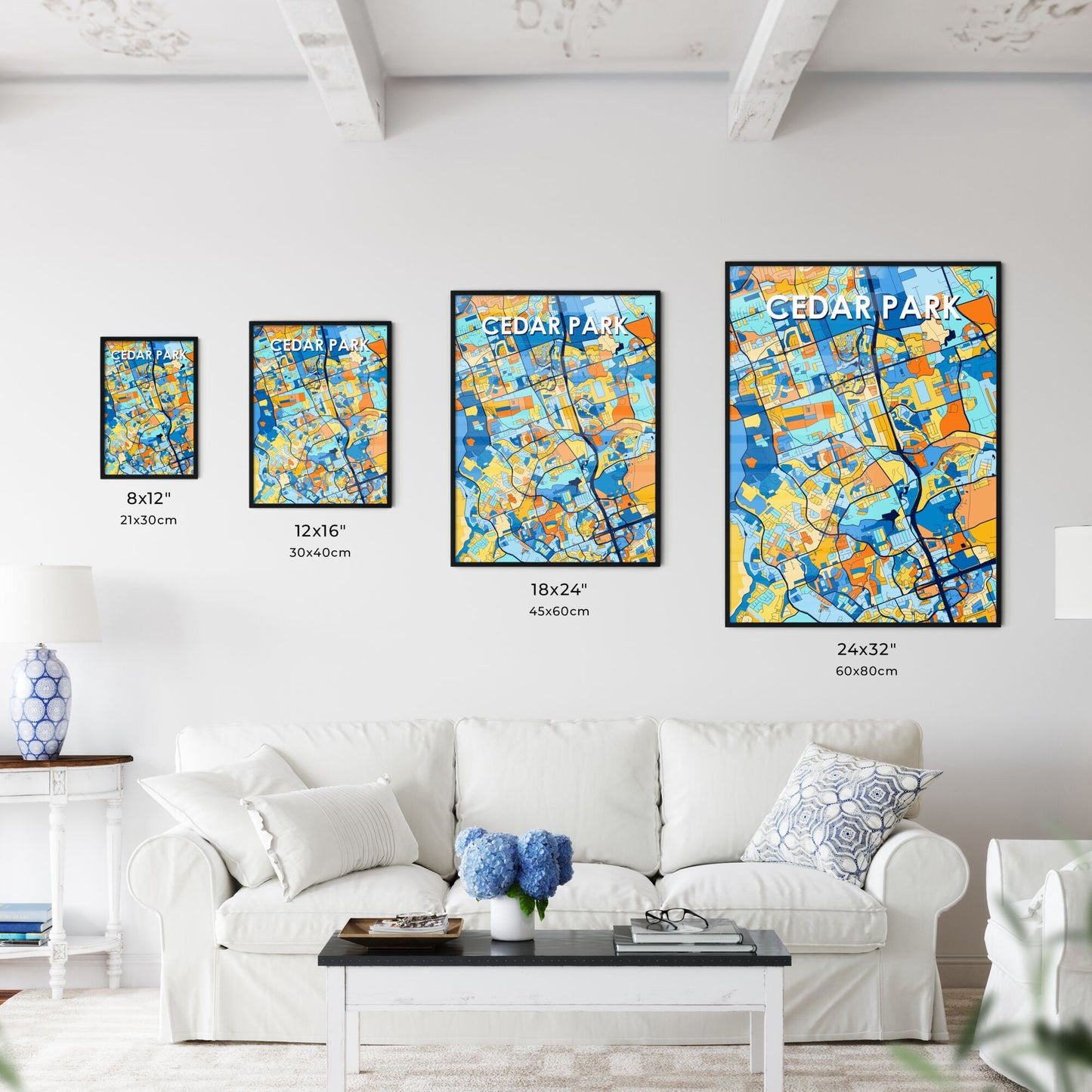 CEDAR PARK TEXAS Vibrant Colorful Art Map Poster Blue Orange