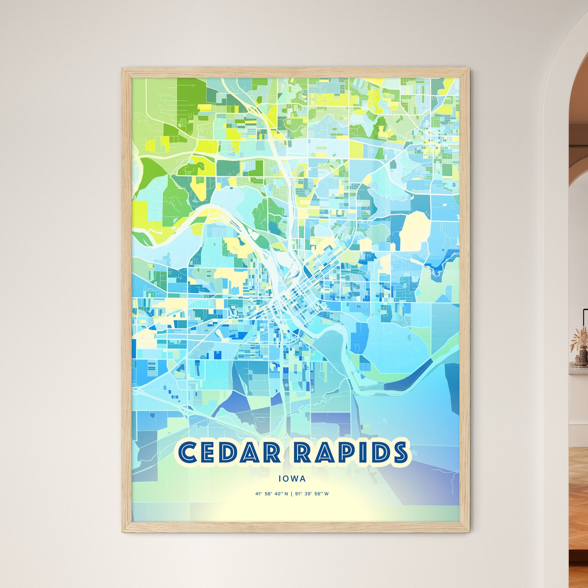 Colorful Cedar Rapids Iowa Fine Art Map Cool Blue