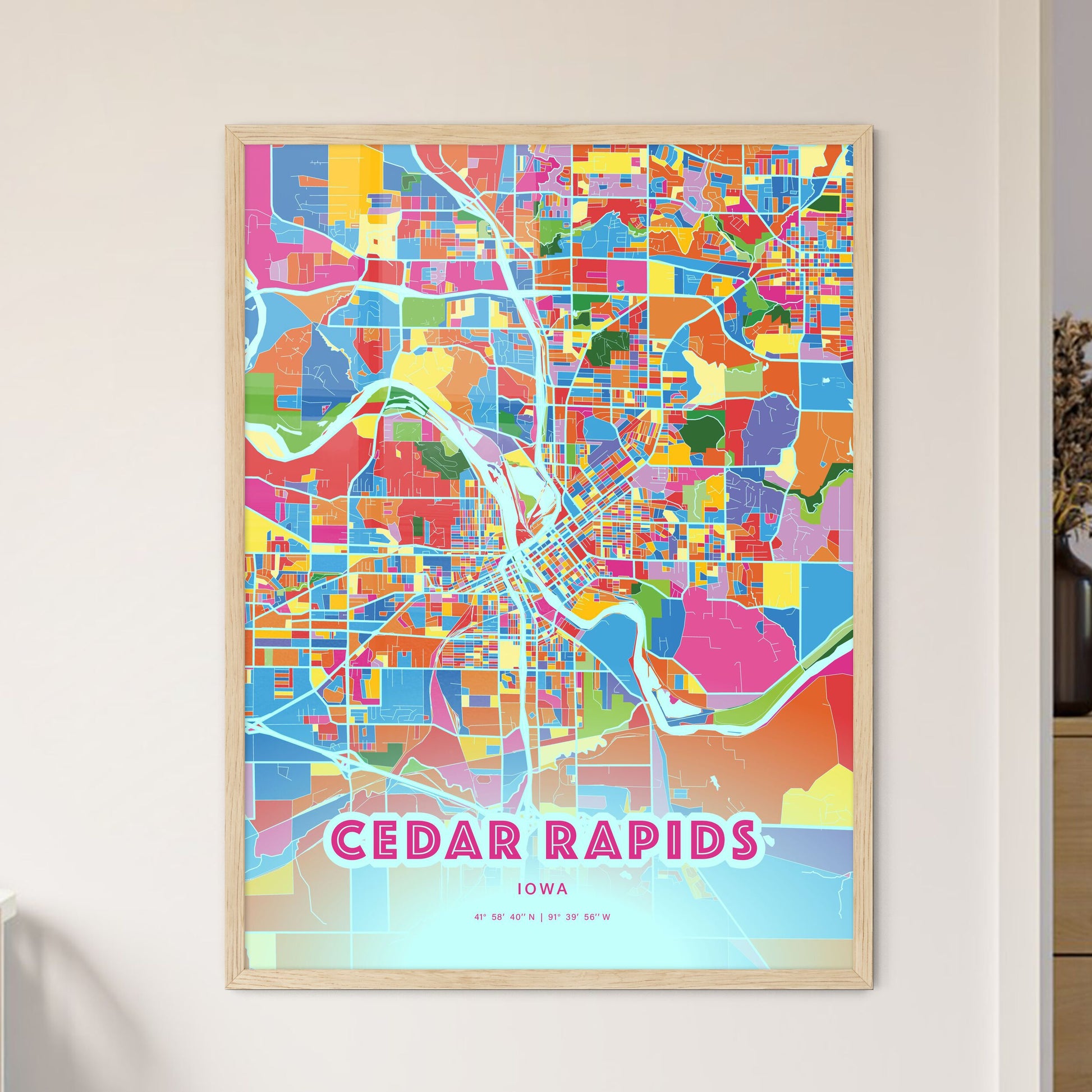 Colorful Cedar Rapids Iowa Fine Art Map Crazy Colors