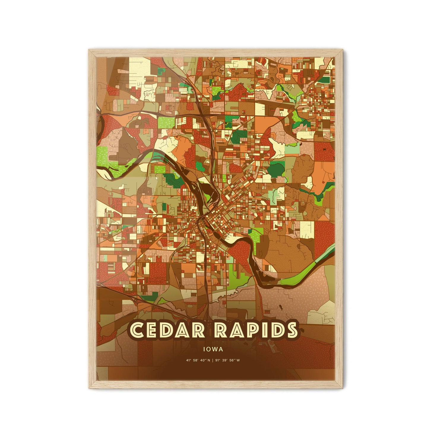 Colorful Cedar Rapids Iowa Fine Art Map Farmhouse