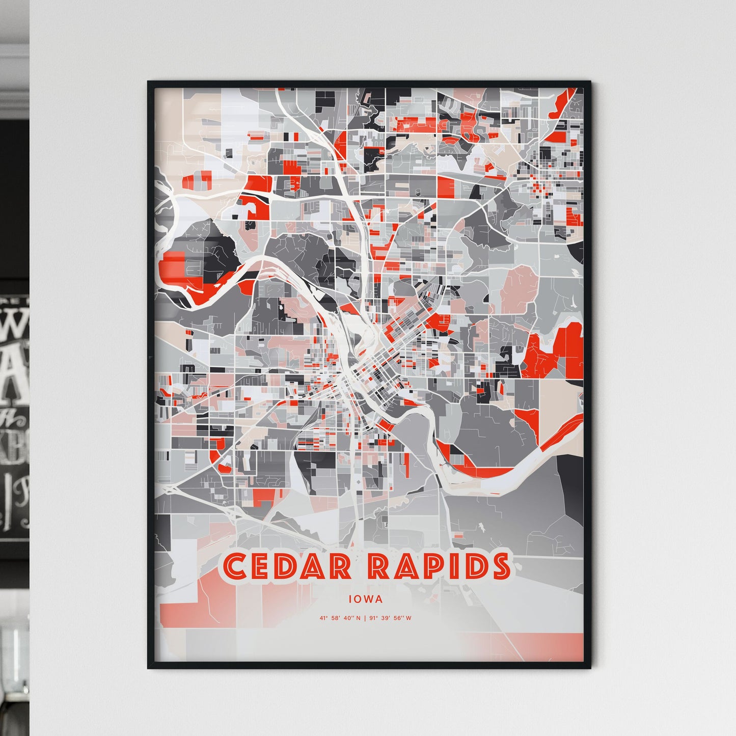 Colorful Cedar Rapids Iowa Fine Art Map Modern Expressive