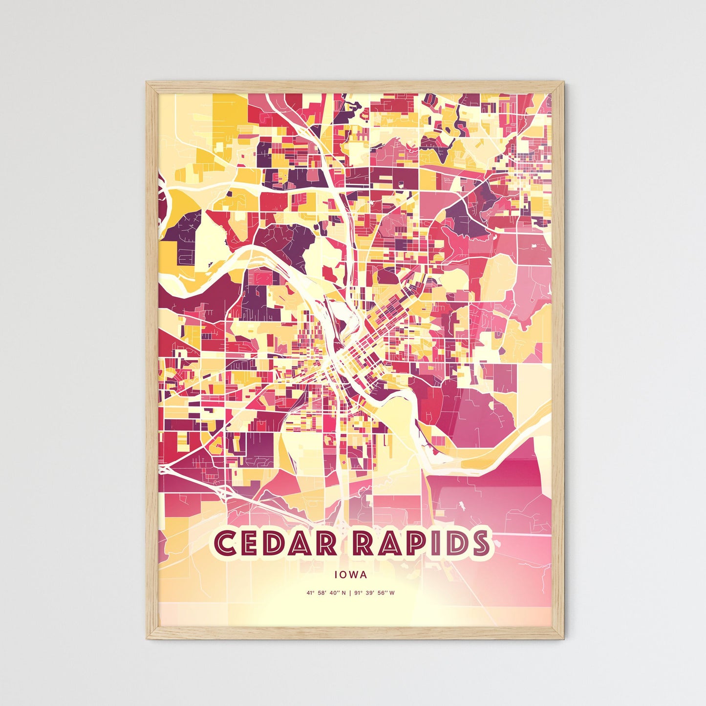 Colorful Cedar Rapids Iowa Fine Art Map Hot Red