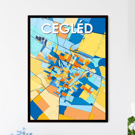 CEGLÉD HUNGARY Vibrant Colorful Art Map Poster Blue Orange