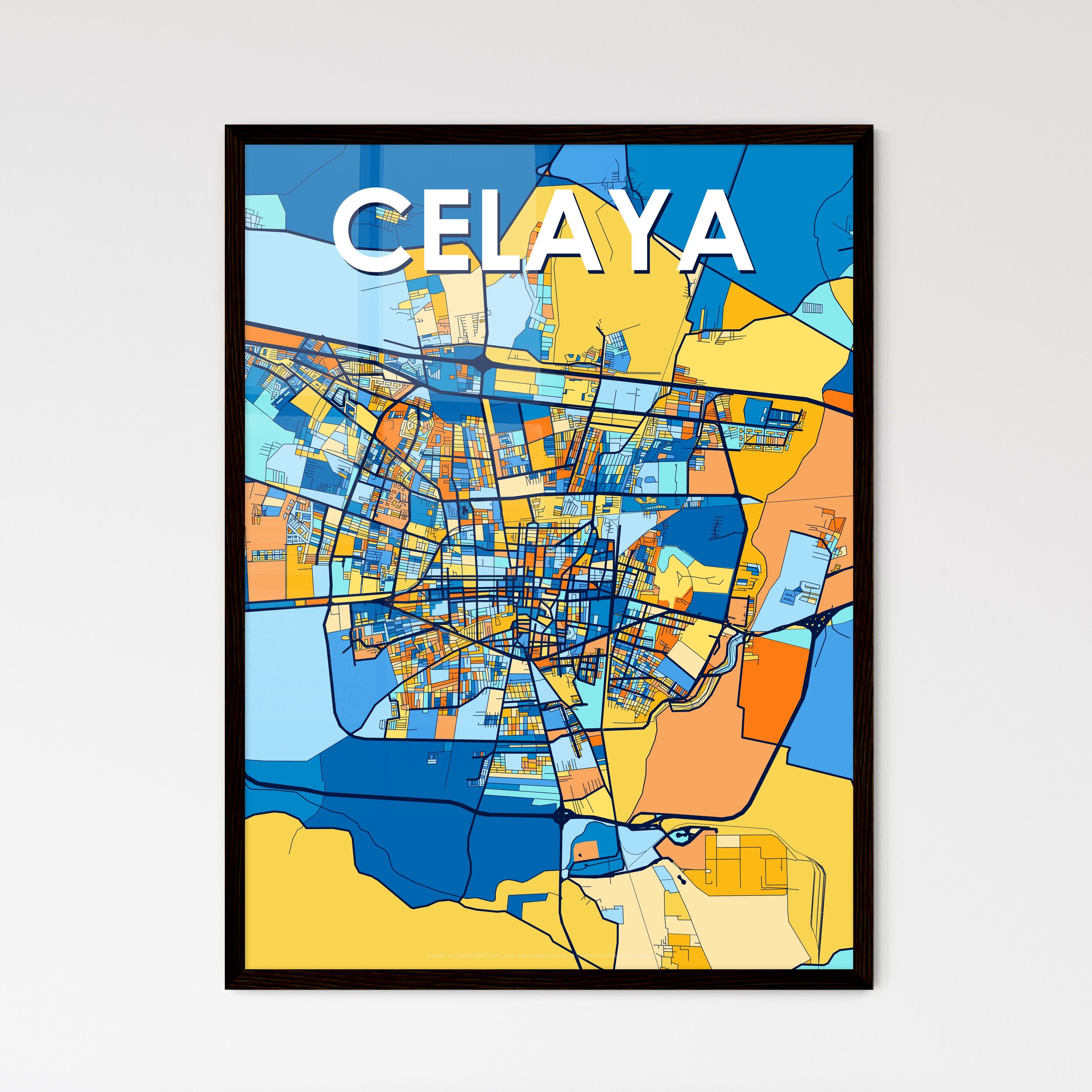 Celaya Mexico Vibrant Map Poster – HEBSTREIT