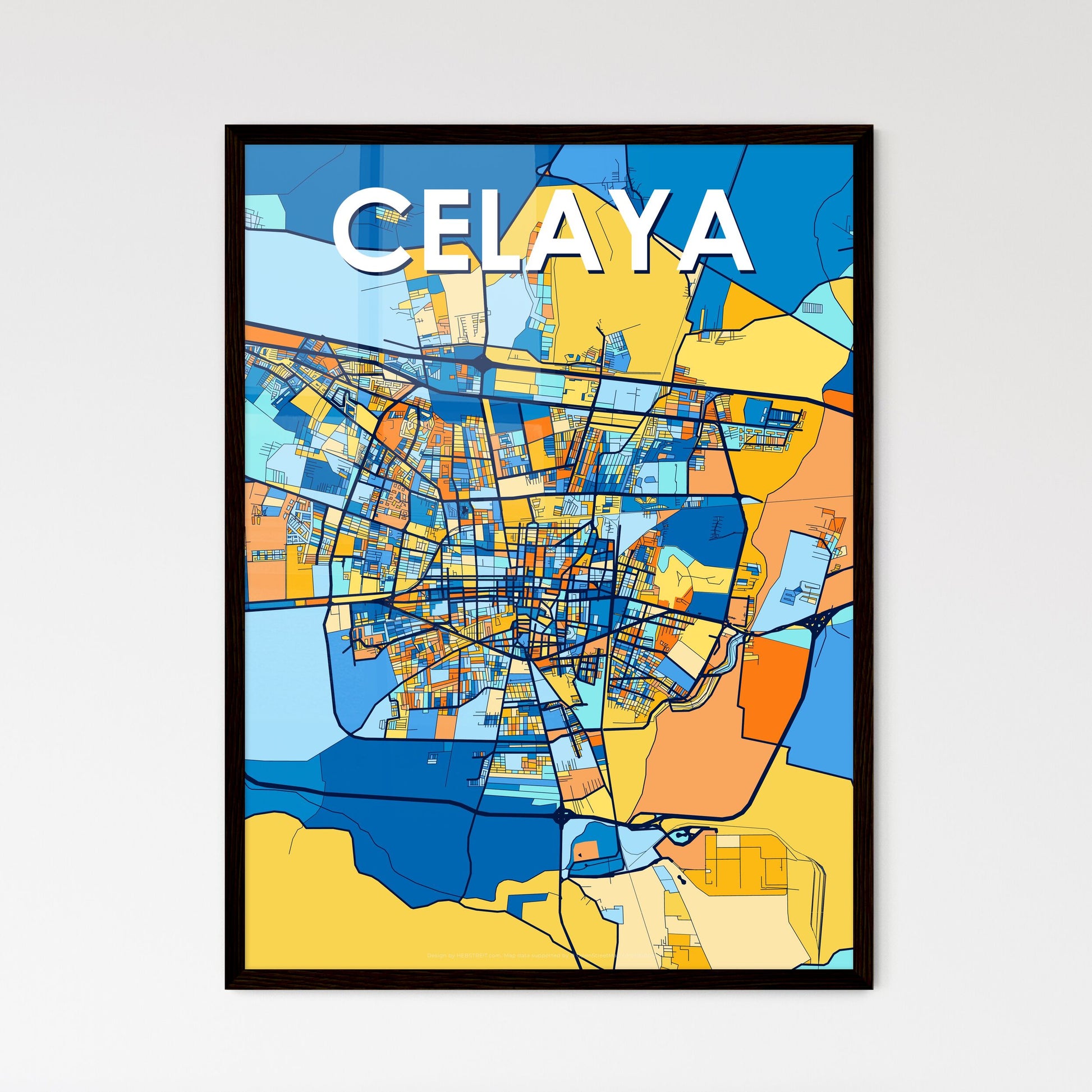 CELAYA MEXICO Vibrant Colorful Art Map Poster Blue Orange