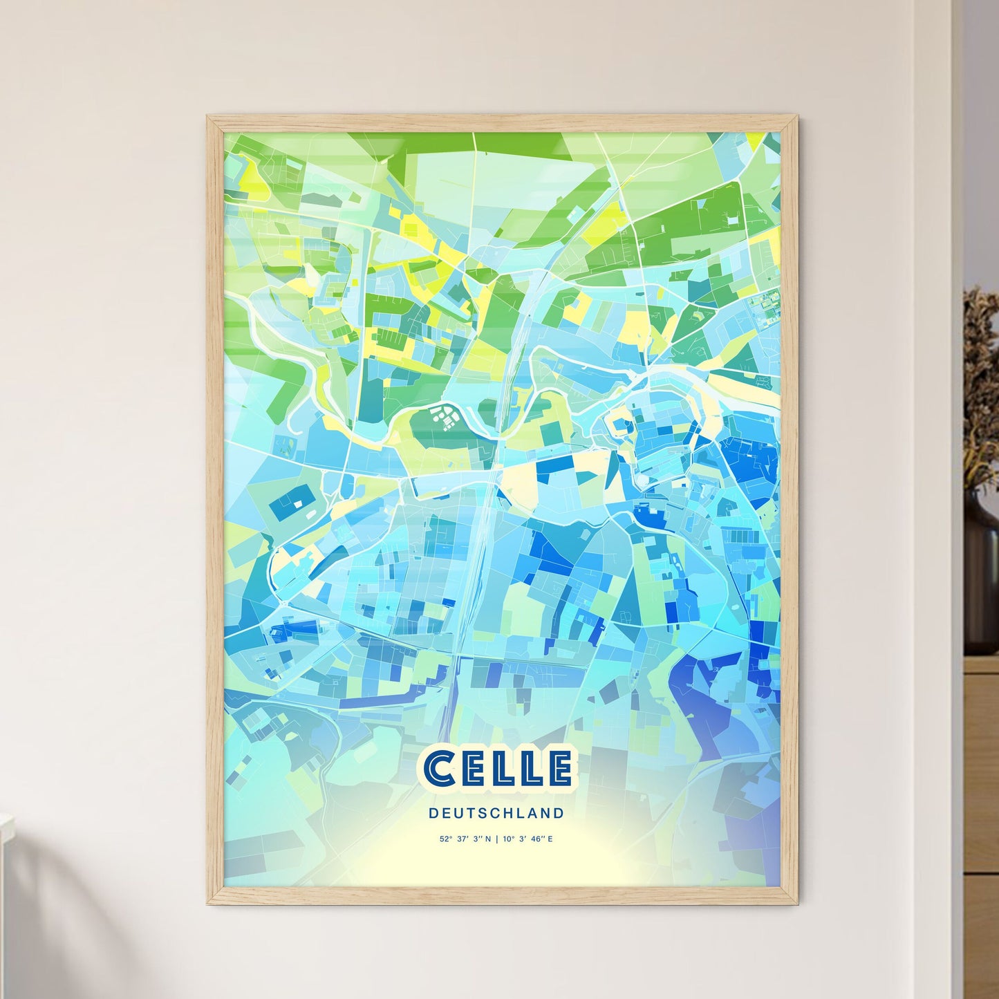 Colorful Celle Germany Fine Art Map Cool Blue