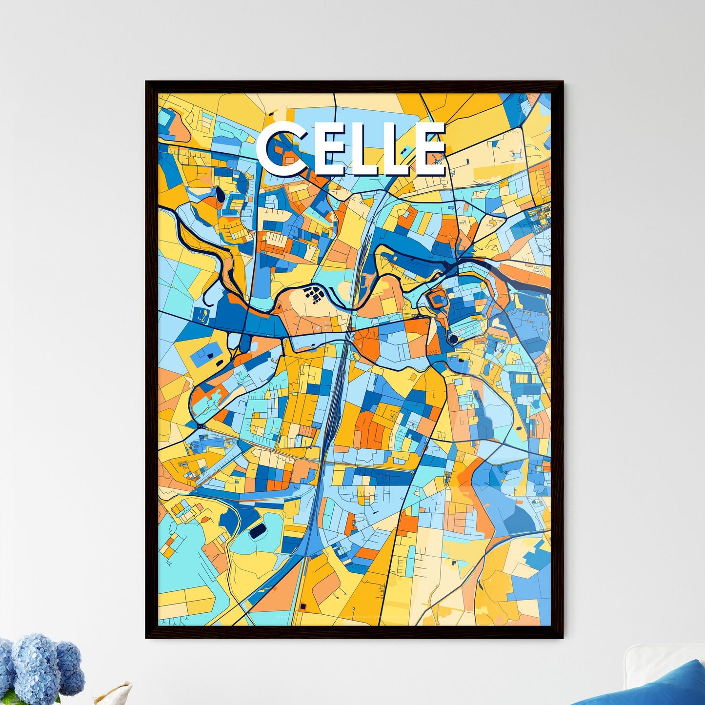 CELLE GERMANY Vibrant Colorful Art Map Poster Blue Orange